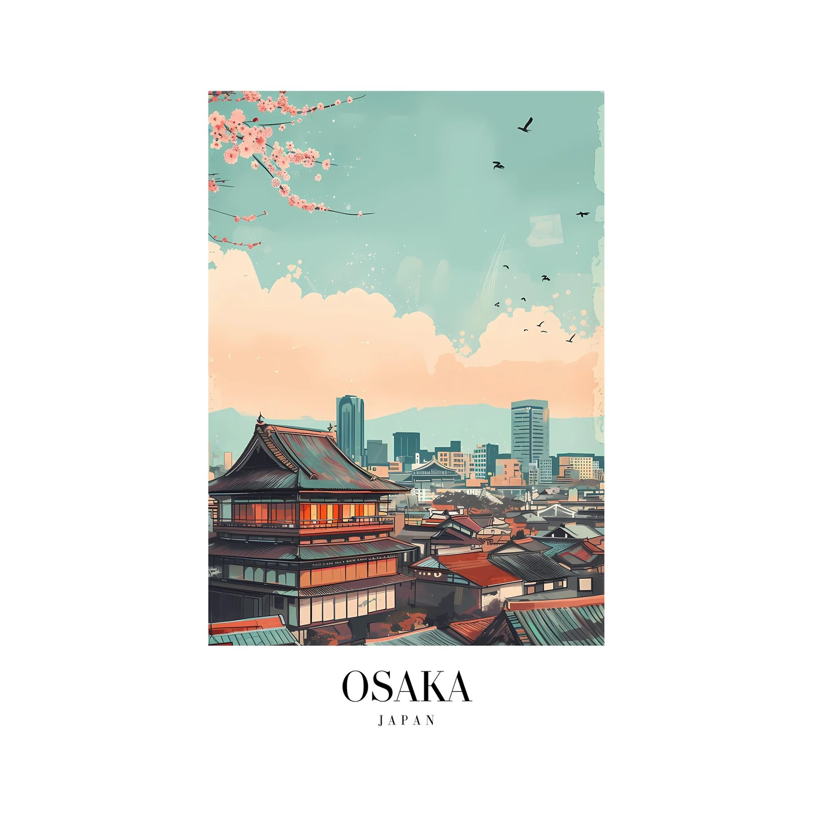 Osaka Cityscape Cherry Blossom Wall Art