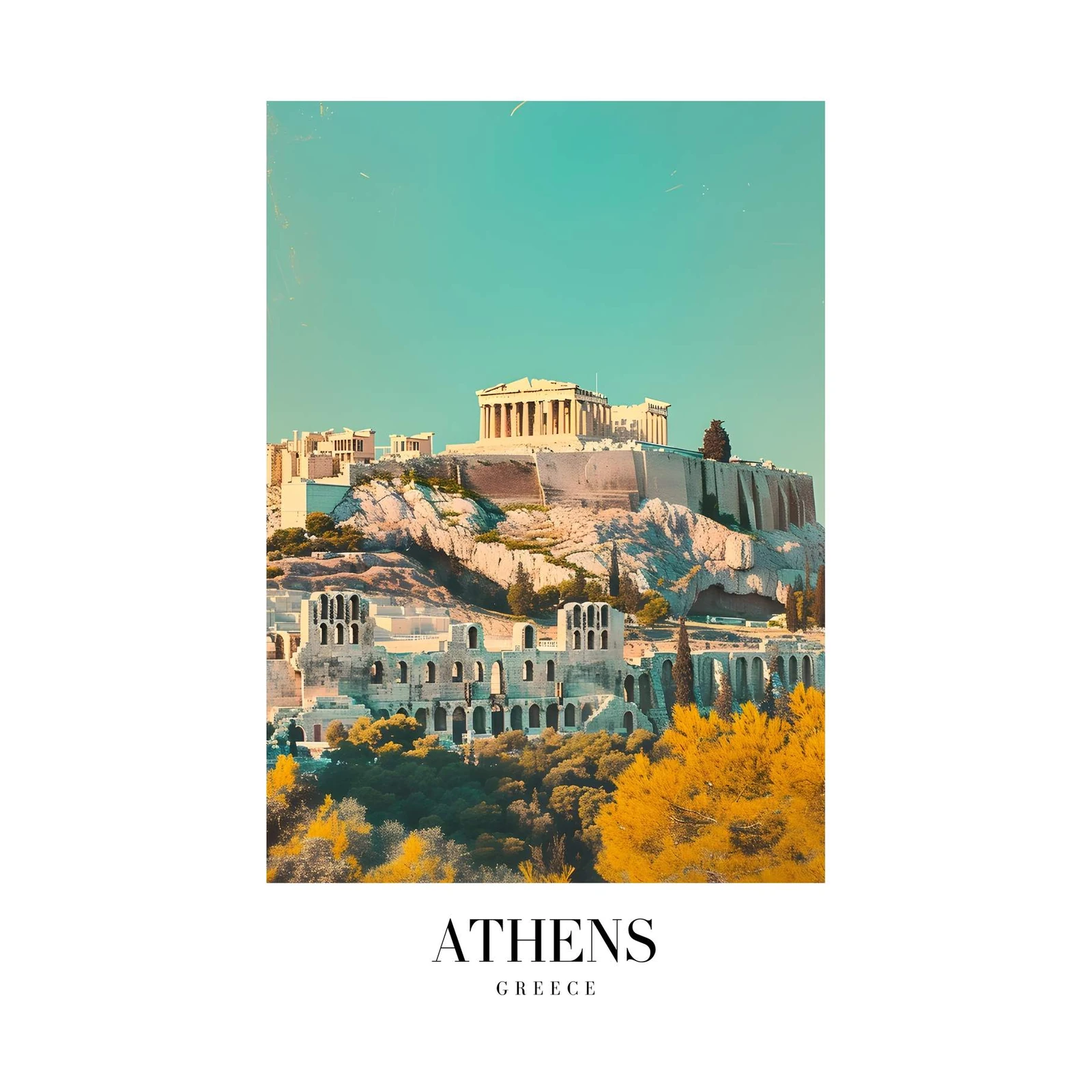 Vintage Athens Acropolis Wall Art - Travel Art