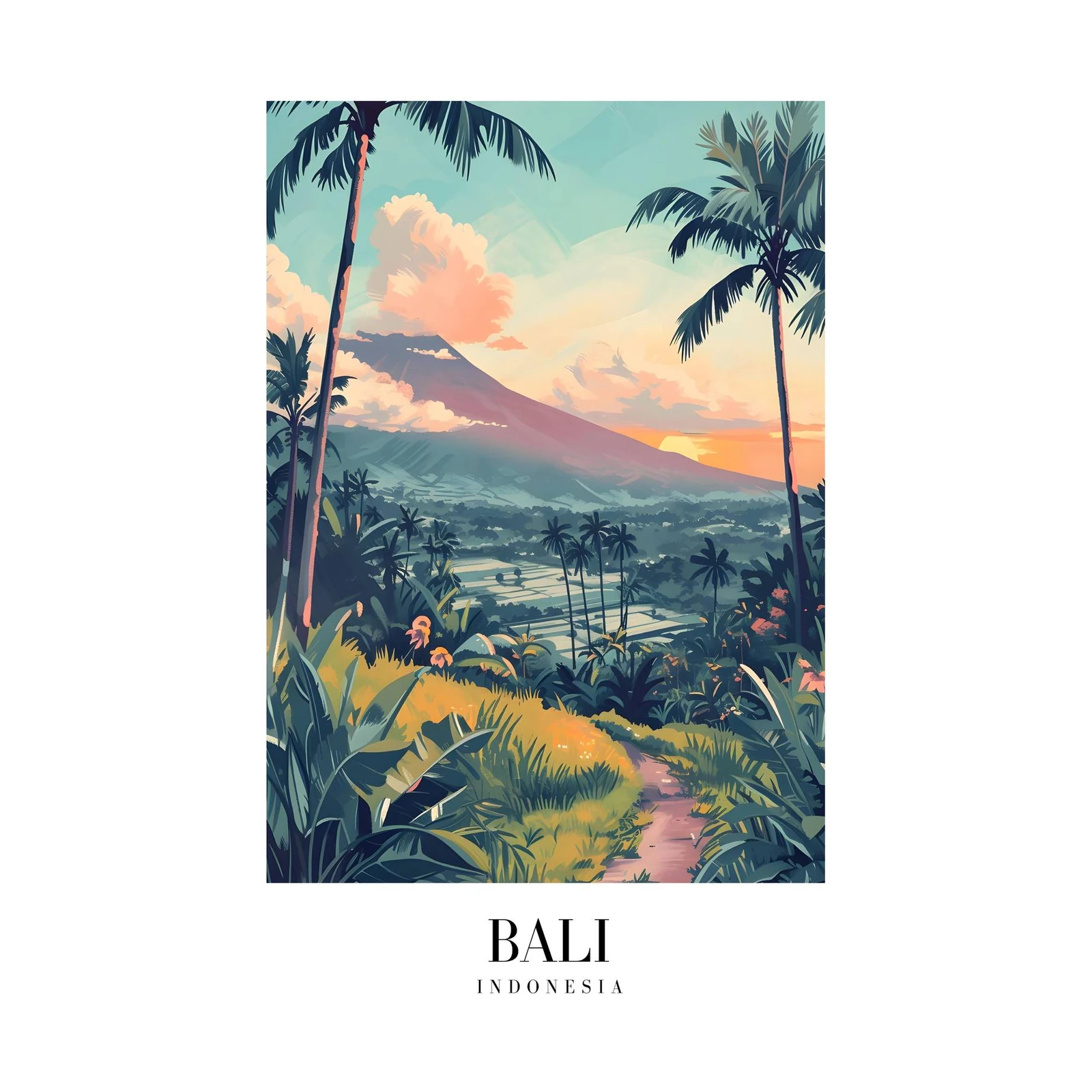 Tropical Bali Sunset Landscape Wall Art