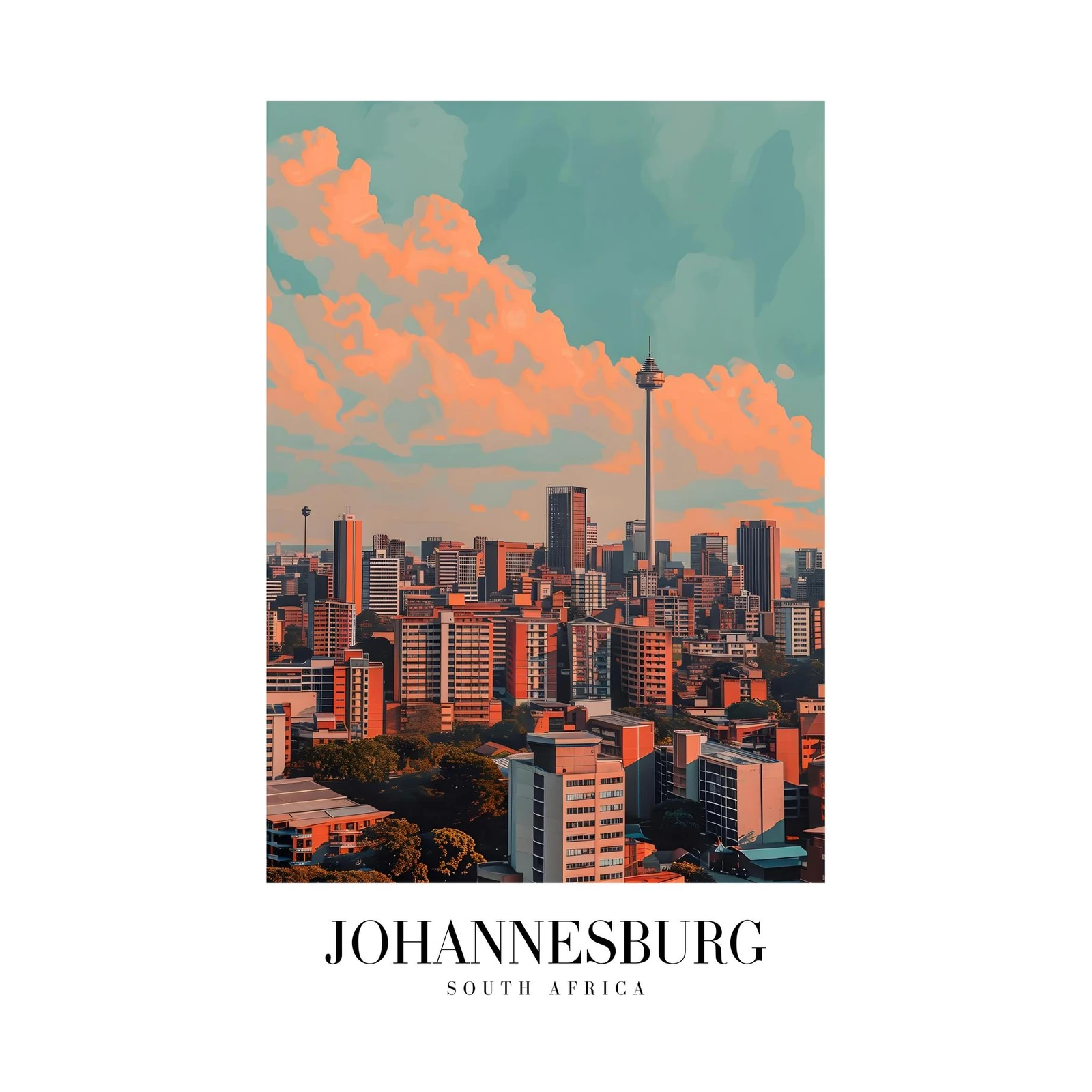 Johannesburg Cityscape Sunset Wall Art - South Africa Art