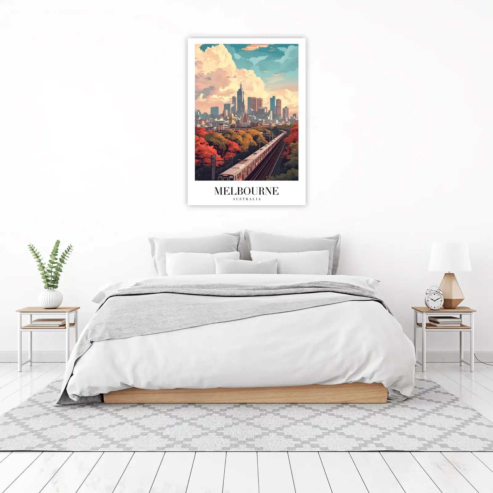 Vibrant Melbourne Skyline Train Wall Art