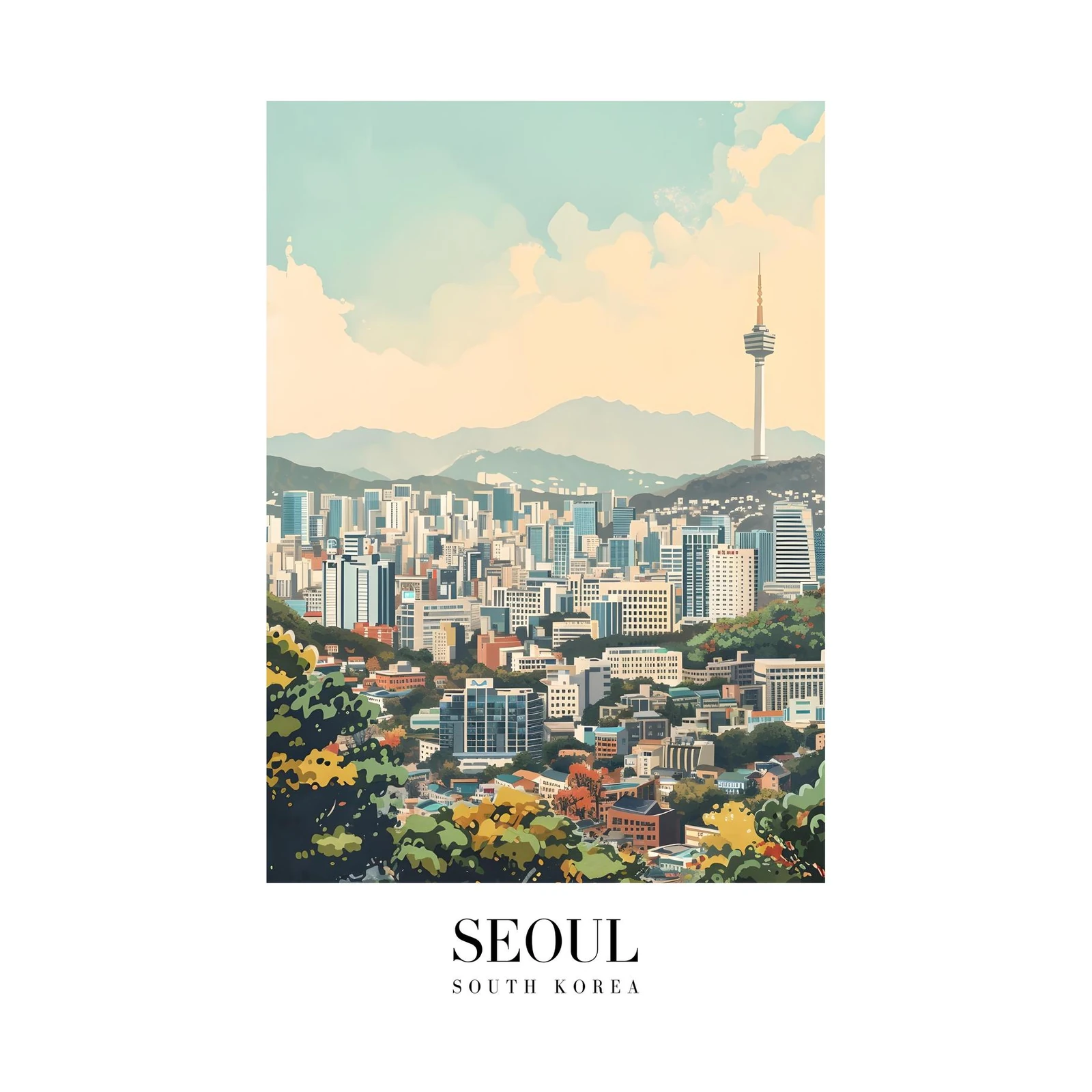 Seoul Cityscape & Namsan Tower Wall Art