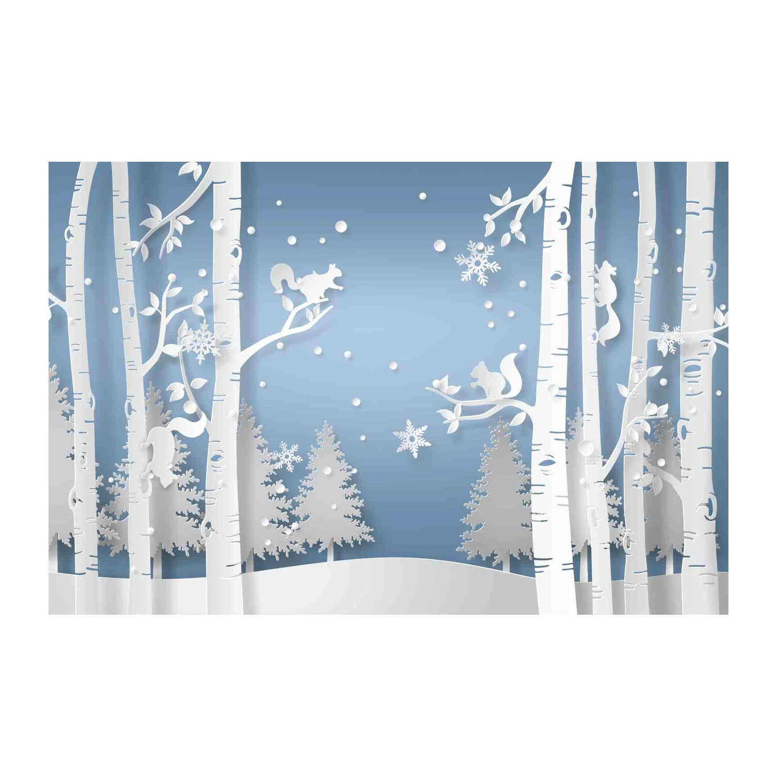 Charming Winter Squirrels Birch Forest Wall Art