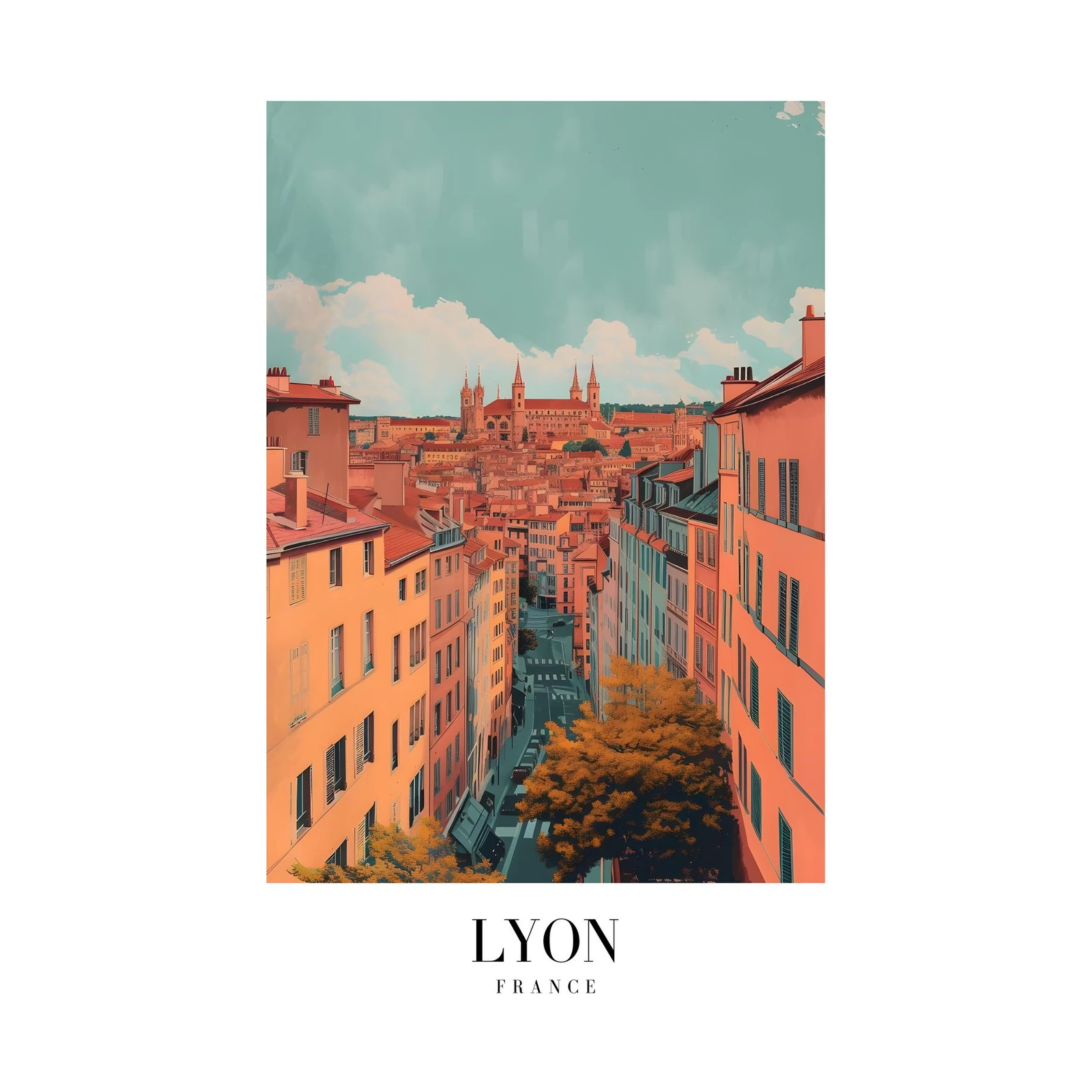 Lyon Cityscape Wall Art - France Travel Art