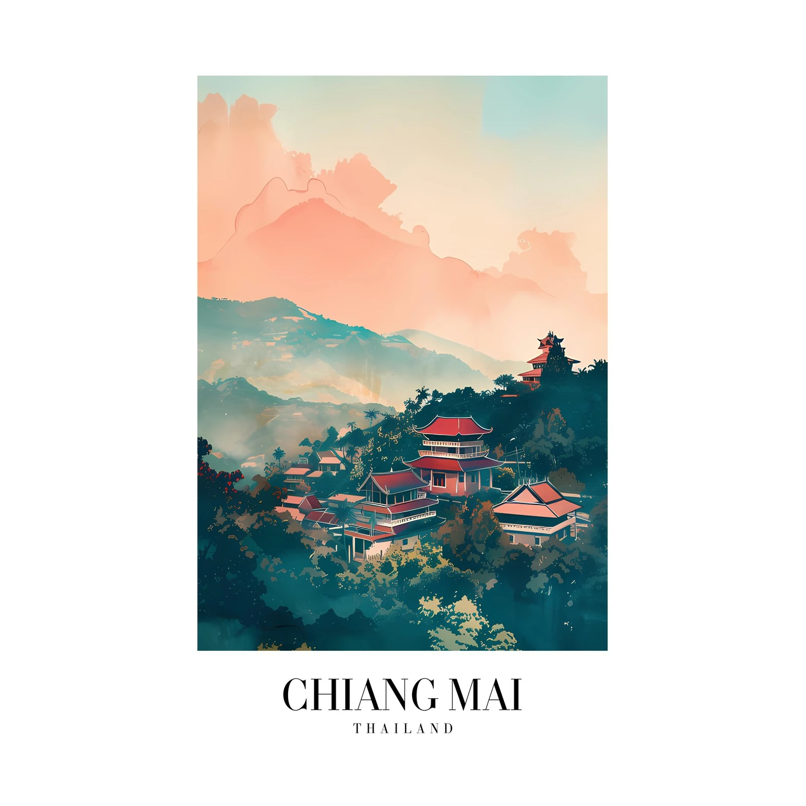 Chiang Mai Temple Landscape Wall Art