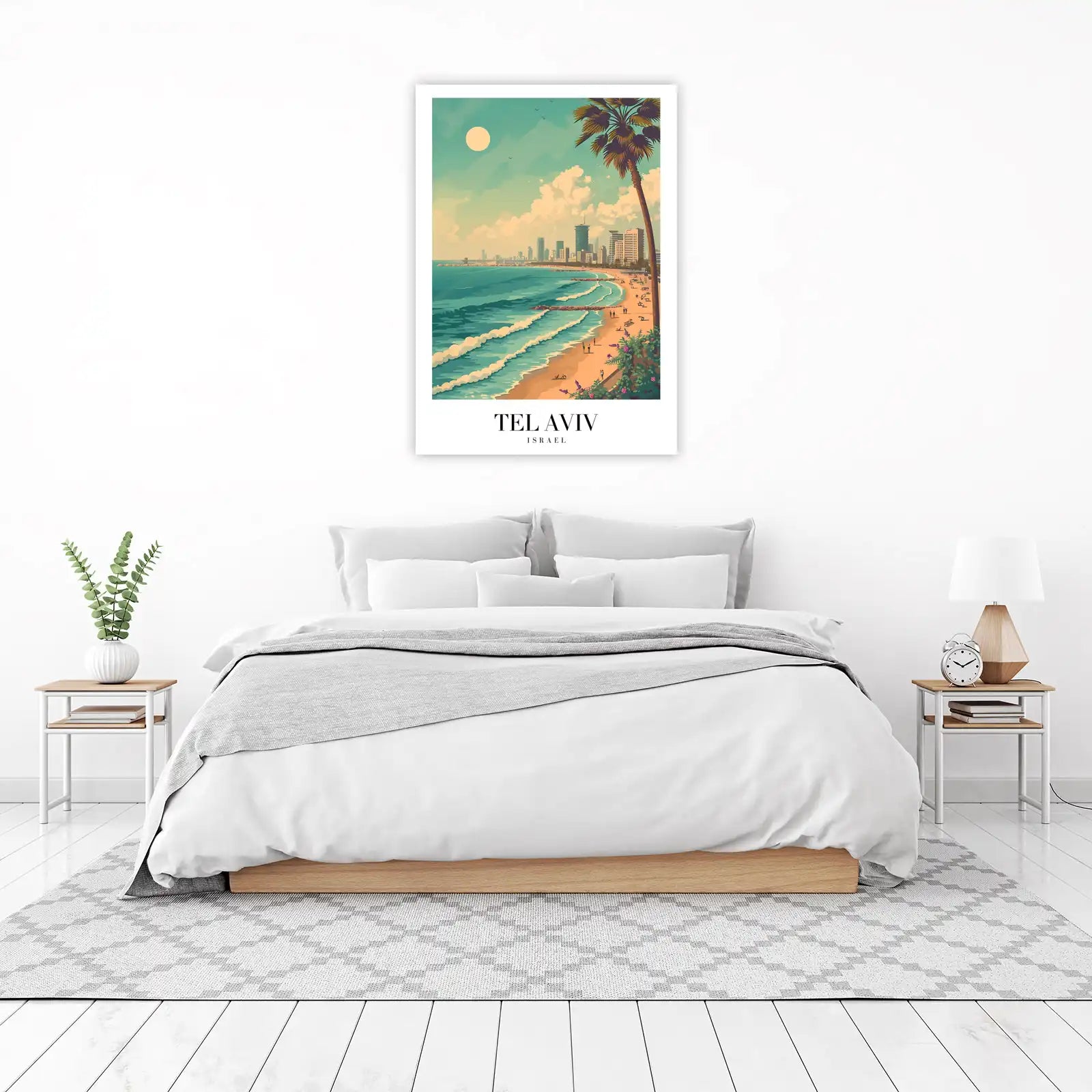 Tel Aviv Beach Skyline Palm Tree Wall Art