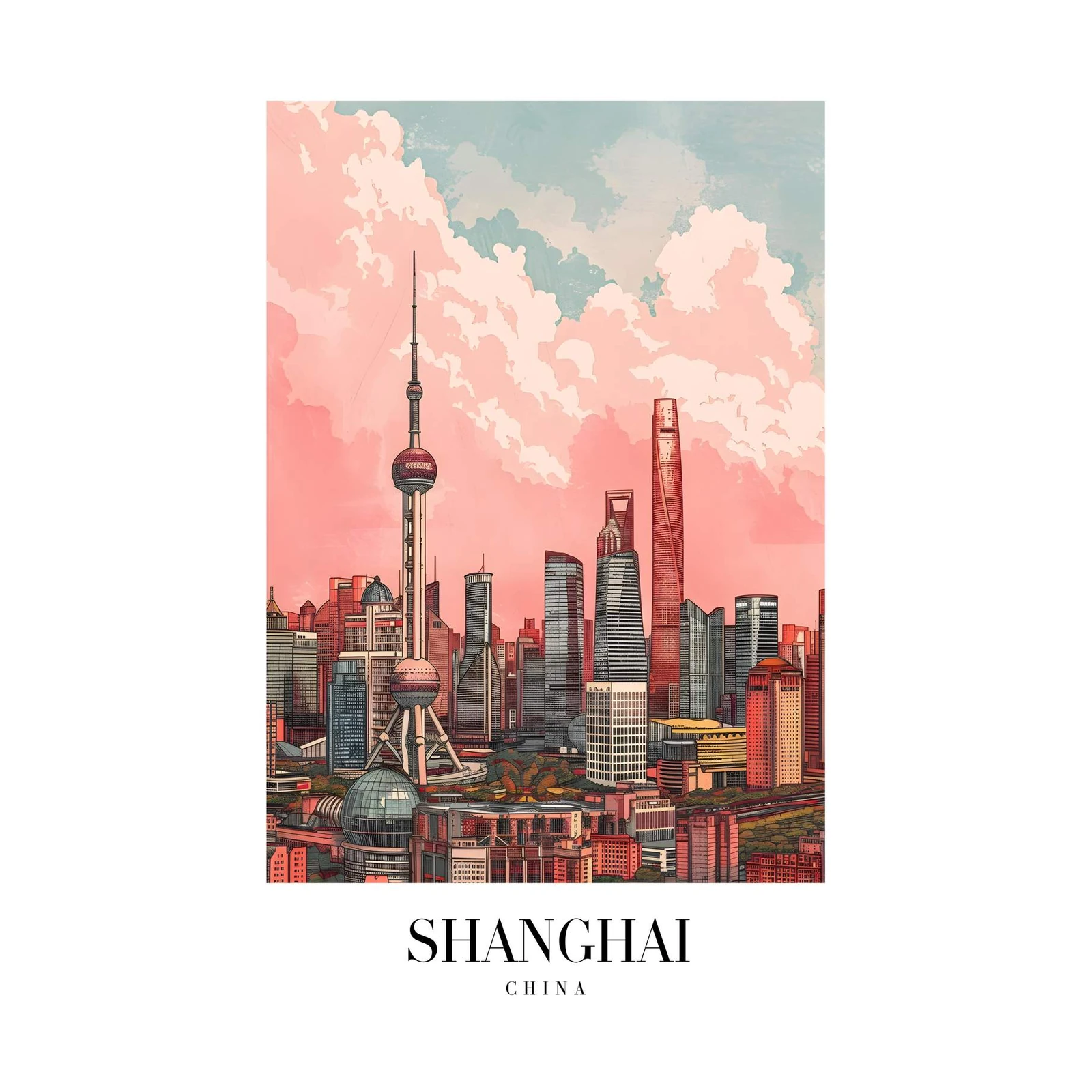 Vibrant Shanghai Skyline Wall Art