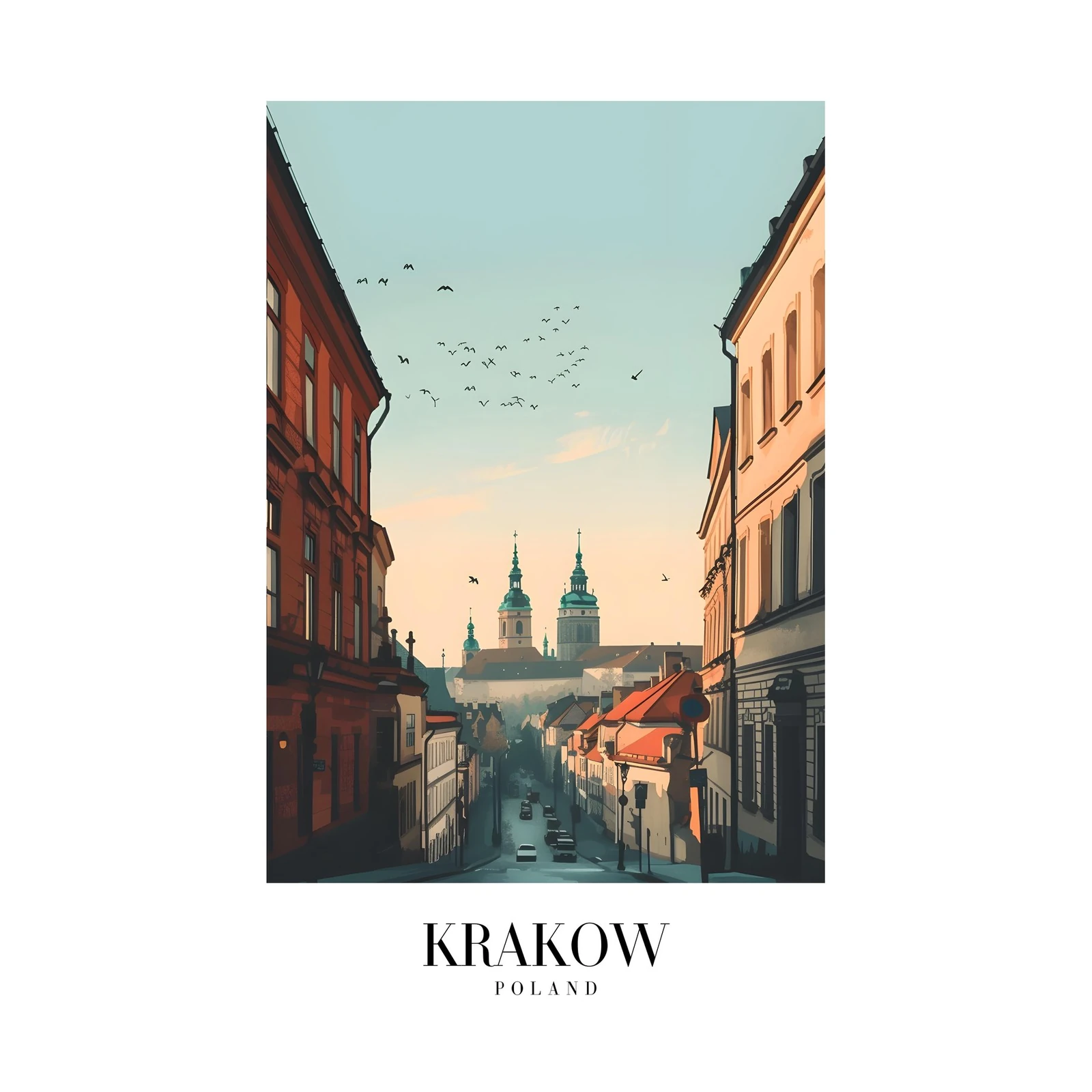 Krakow Cityscape with Birds Wall Art