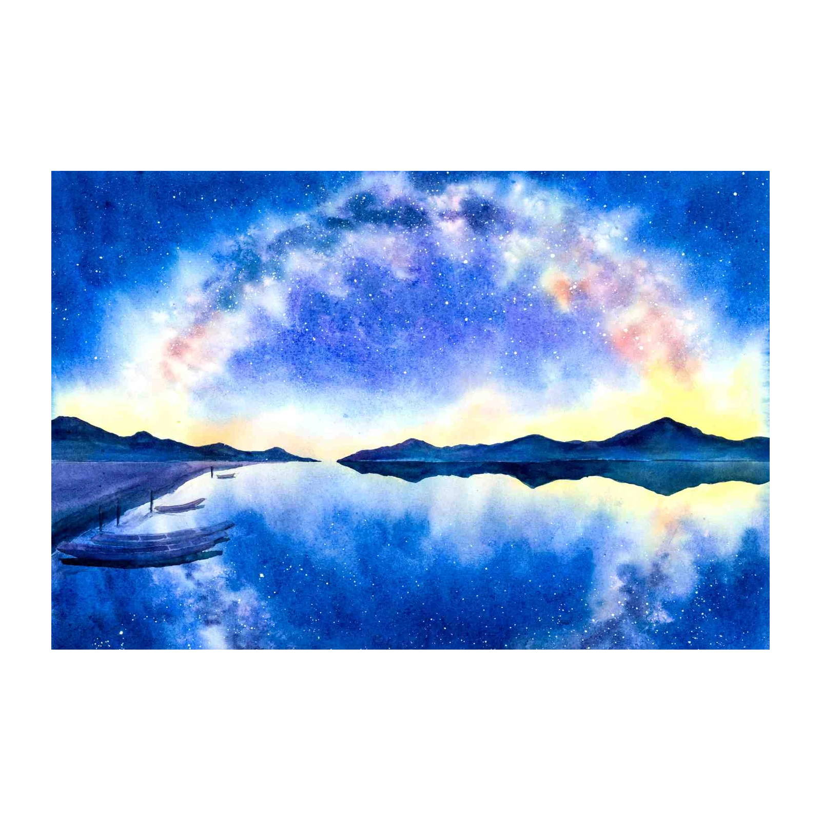 Dreamy Galaxy Lake Boats Wall Art