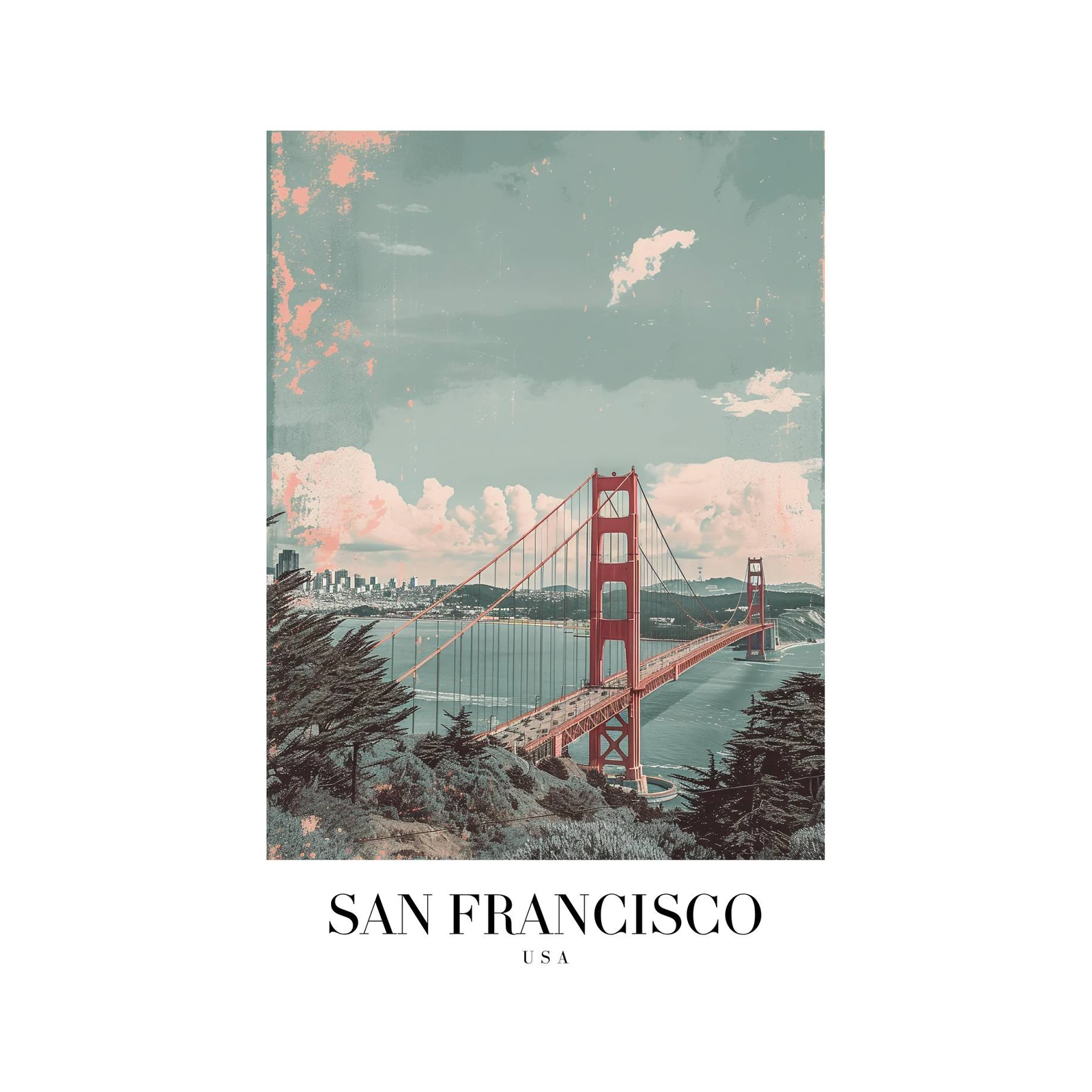 Vintage San Francisco Golden Gate Bridge Wall Art