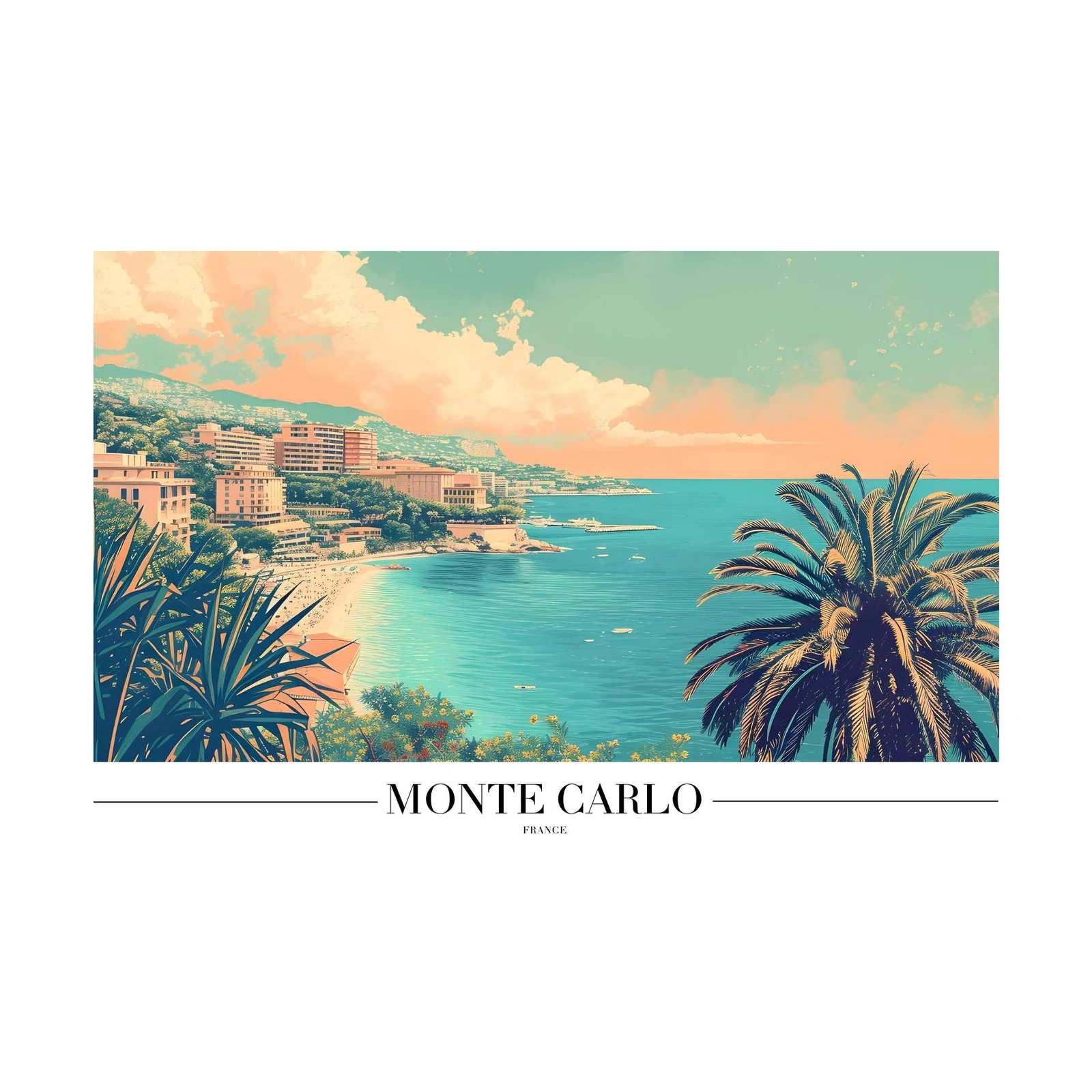 Monte Carlo Beach View Tropical Palm Wall Art