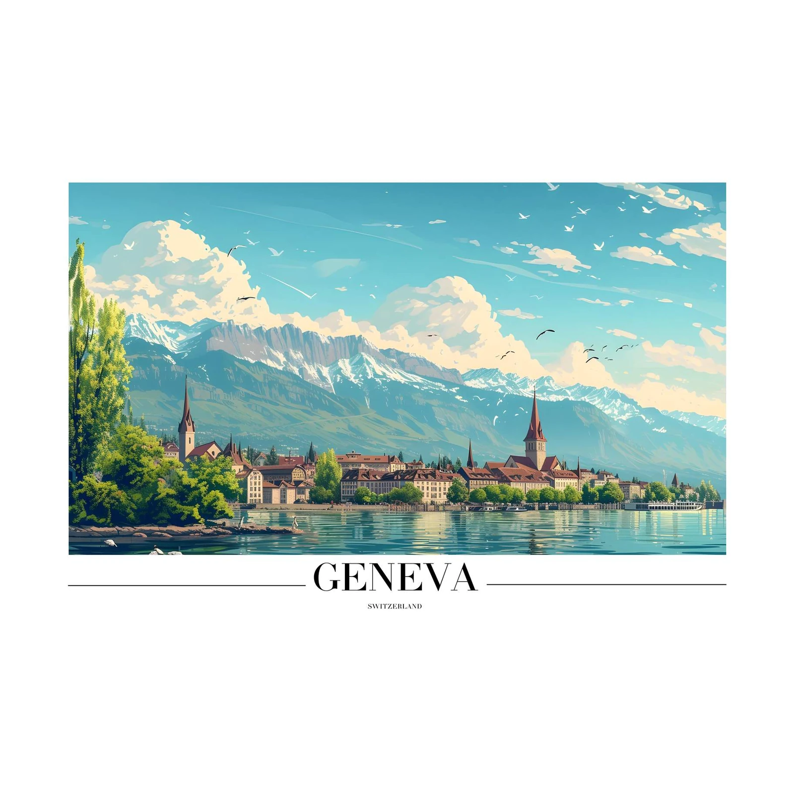 Majestic Geneva Skyline Mountain View Wall Art