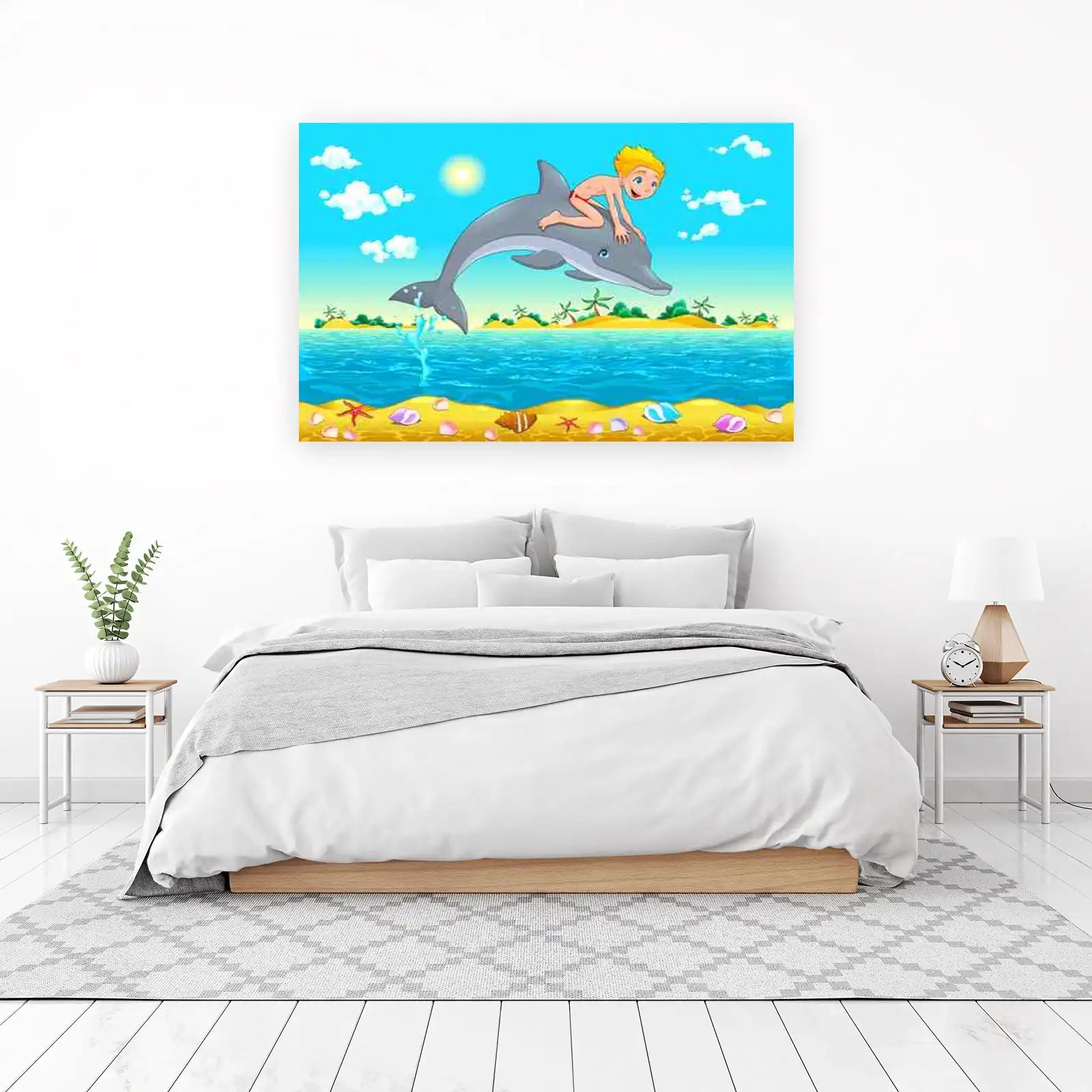 Joyful Dolphin Ride Tropical Beach Wall Art