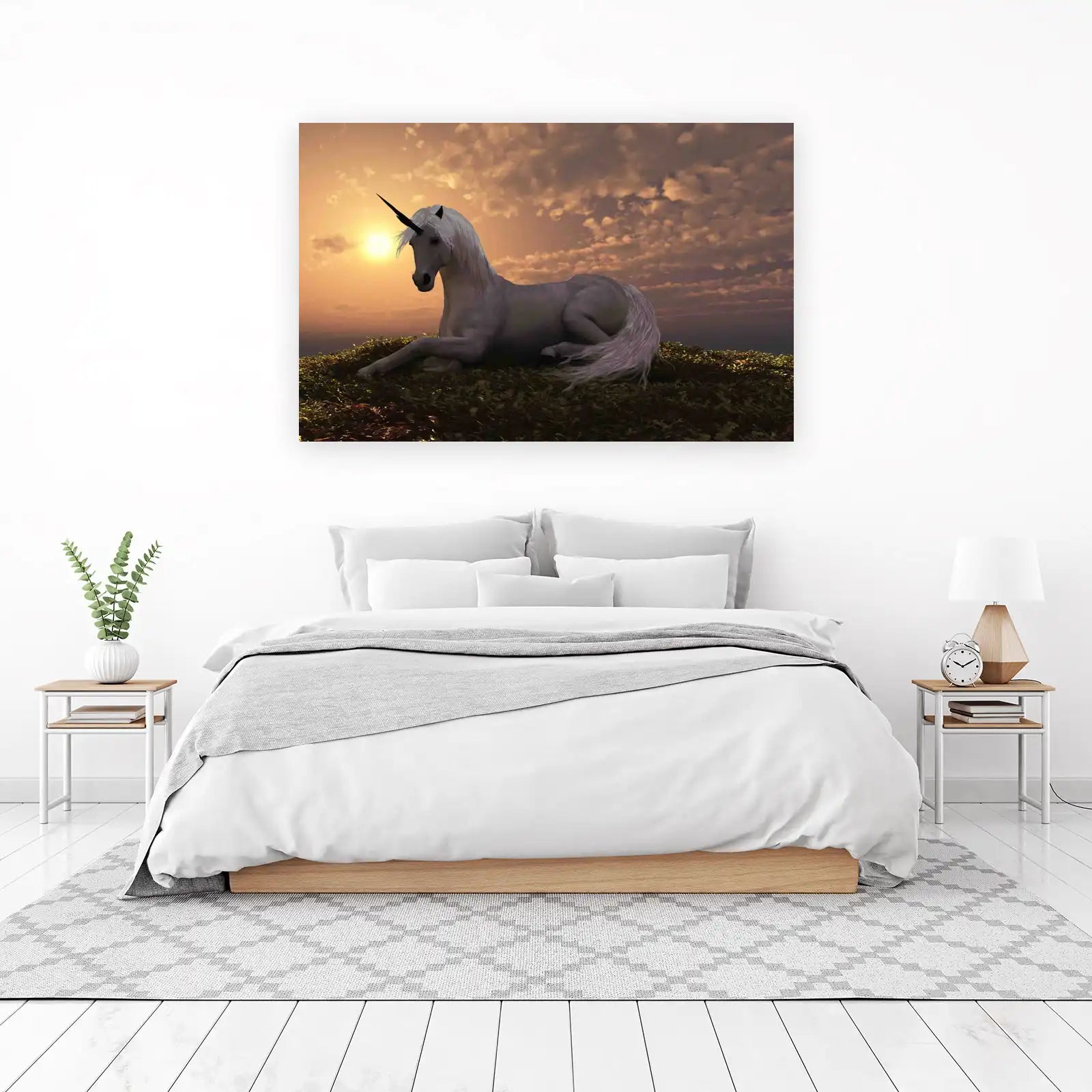 Majestic Unicorn Sunset Fantasy Wall Art