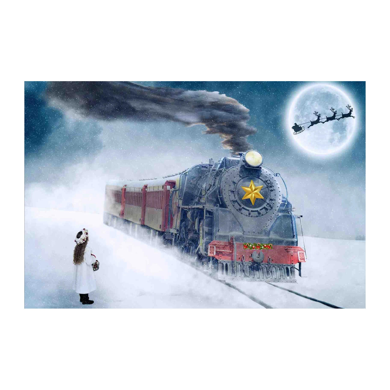 Magical Christmas Train Snowy Night Wall Art