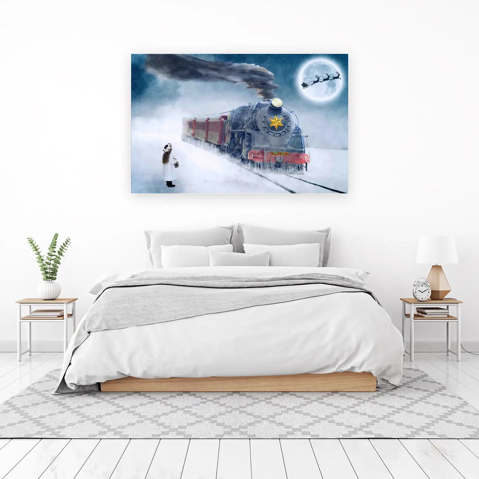 Magical Christmas Train Snowy Night Wall Art