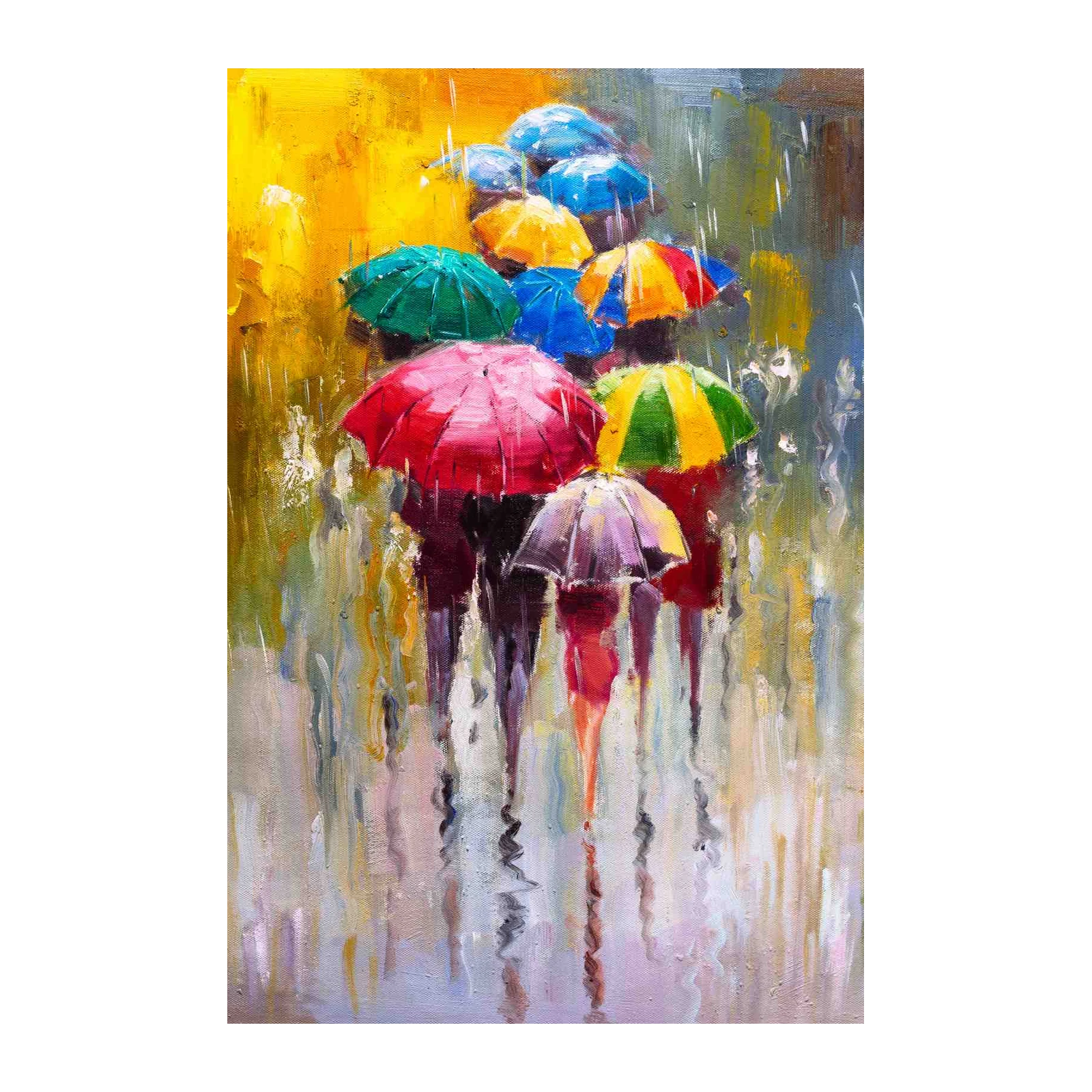 Impressionist Rain Scene Umbrellas Wall Art