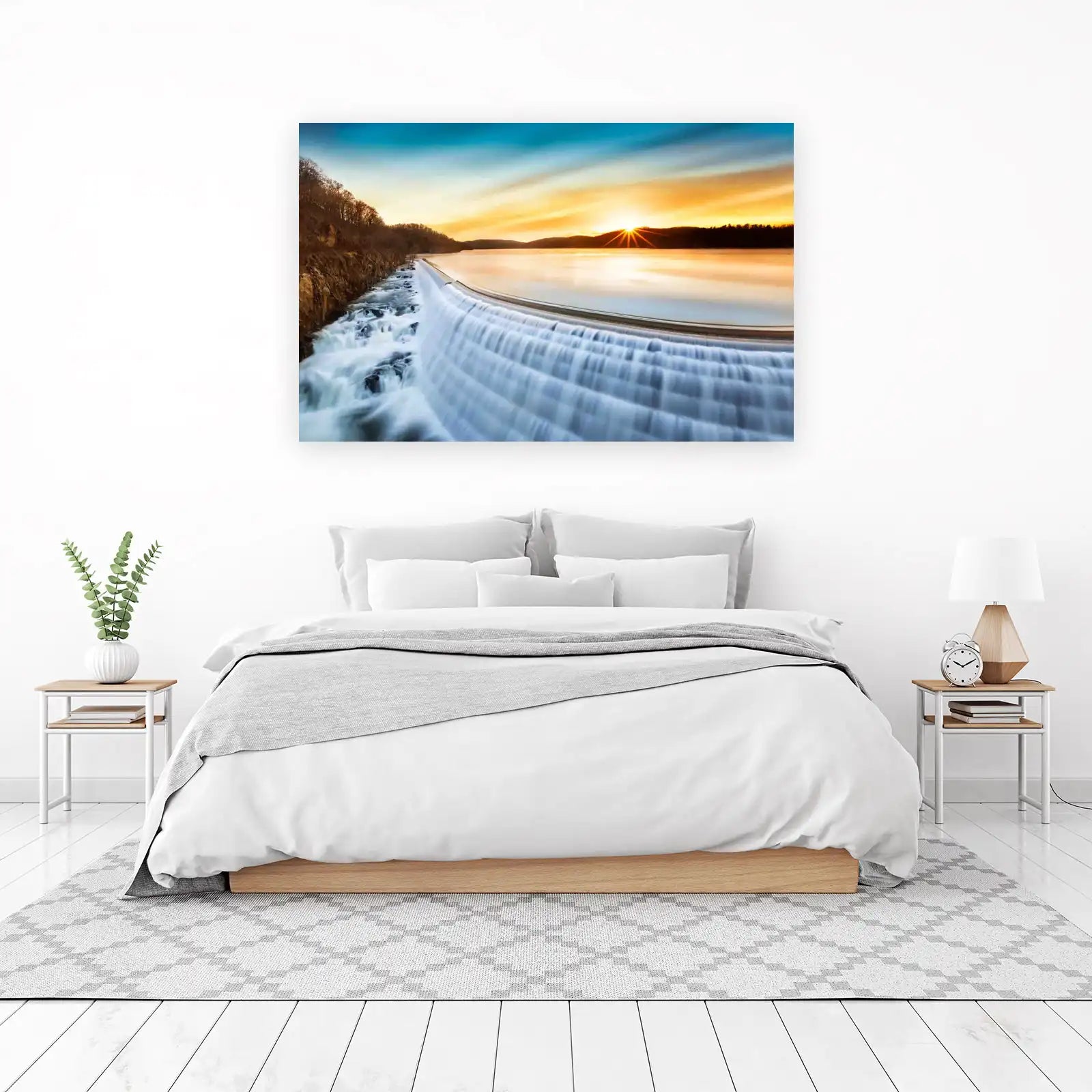Serene Waterfall Sunrise Landscape Wall Art