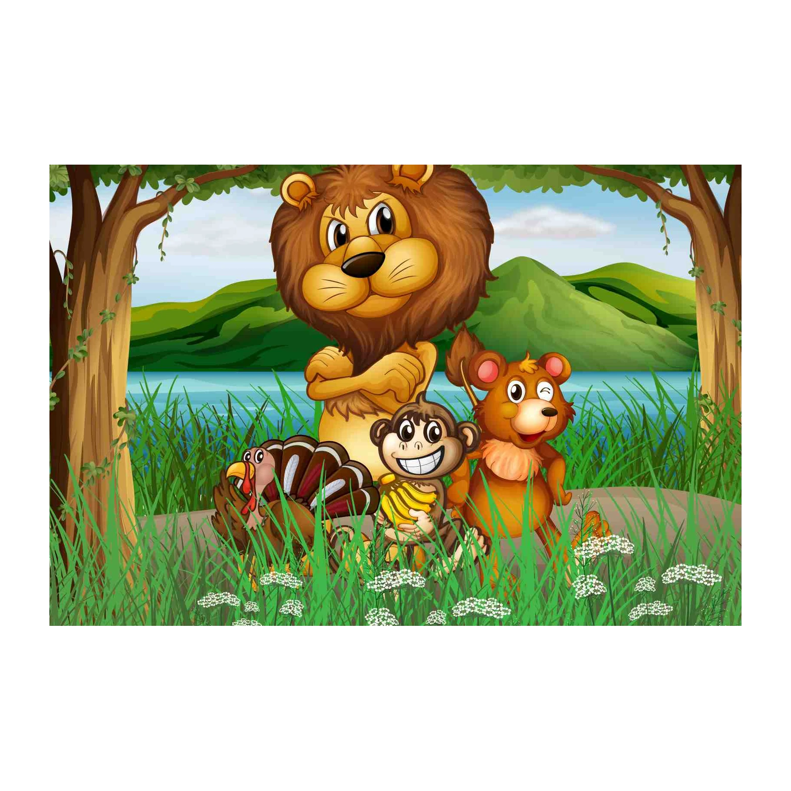 Cute Forest Friends Lion Bear Monkey Turkey Wall Art