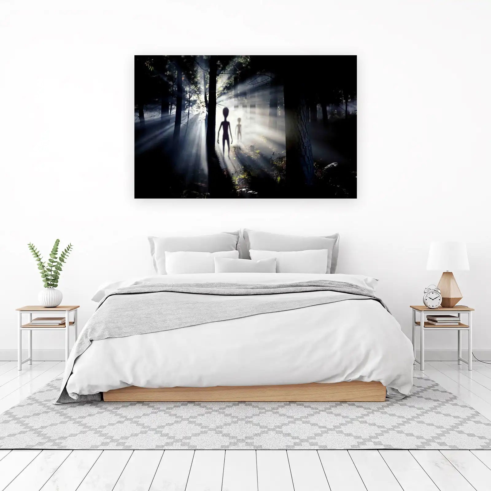 Mysterious Aliens in Forest Light Wall Art