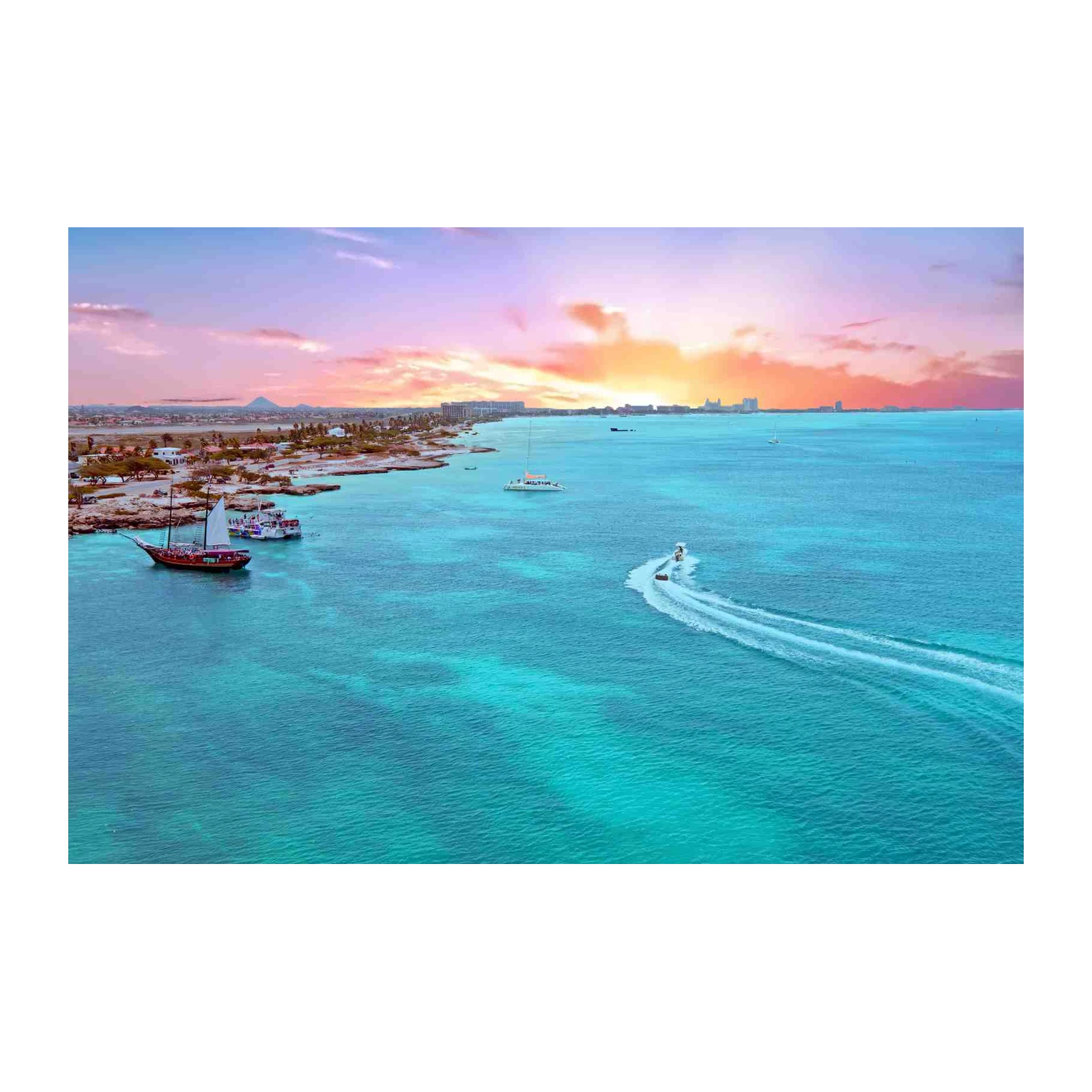 Tropical Sunset Sailboat & Jet Ski Wall Art