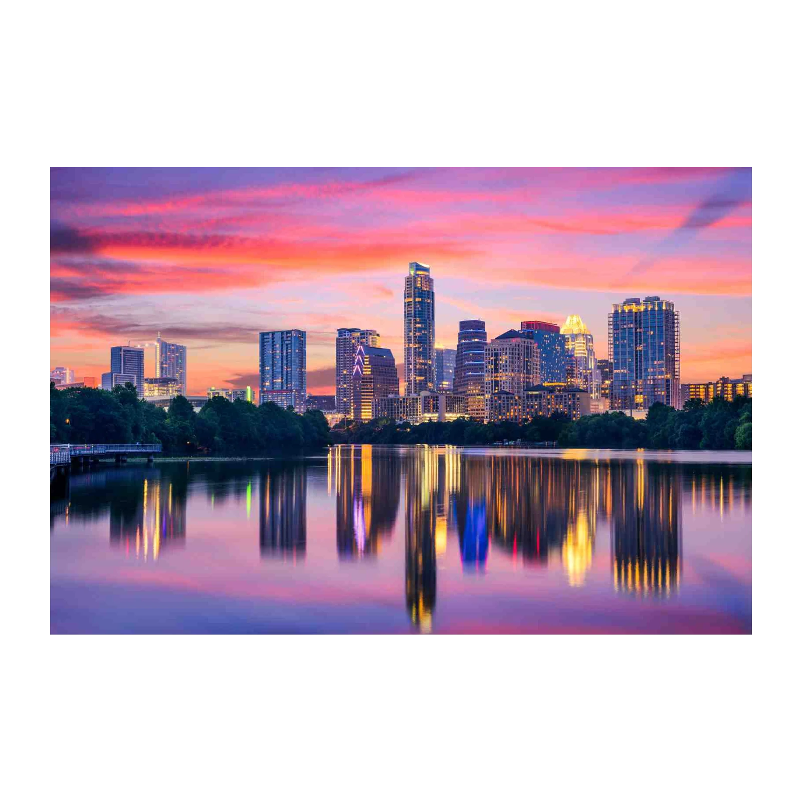 Vibrant Austin Skyline Sunset Wall Art