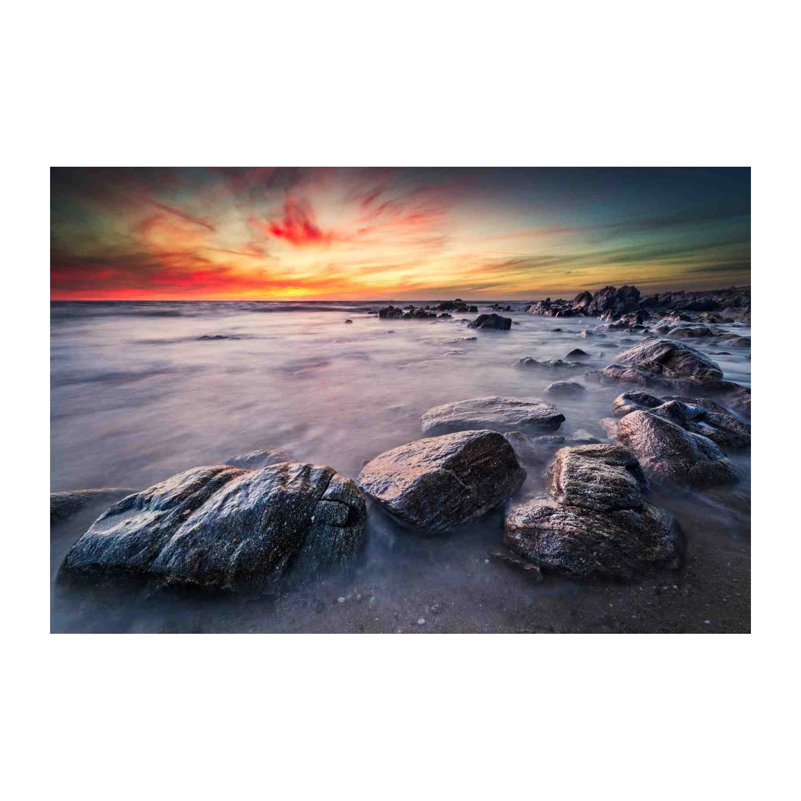 Dramatic Sunset Coastal Rocks Wall Art