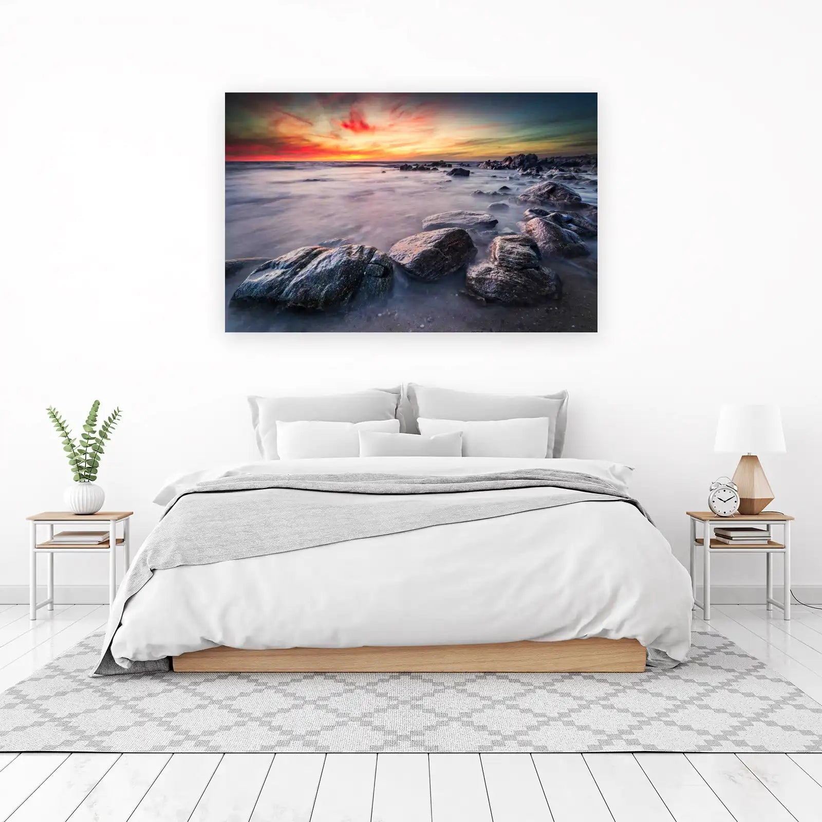 Dramatic Sunset Coastal Rocks Wall Art