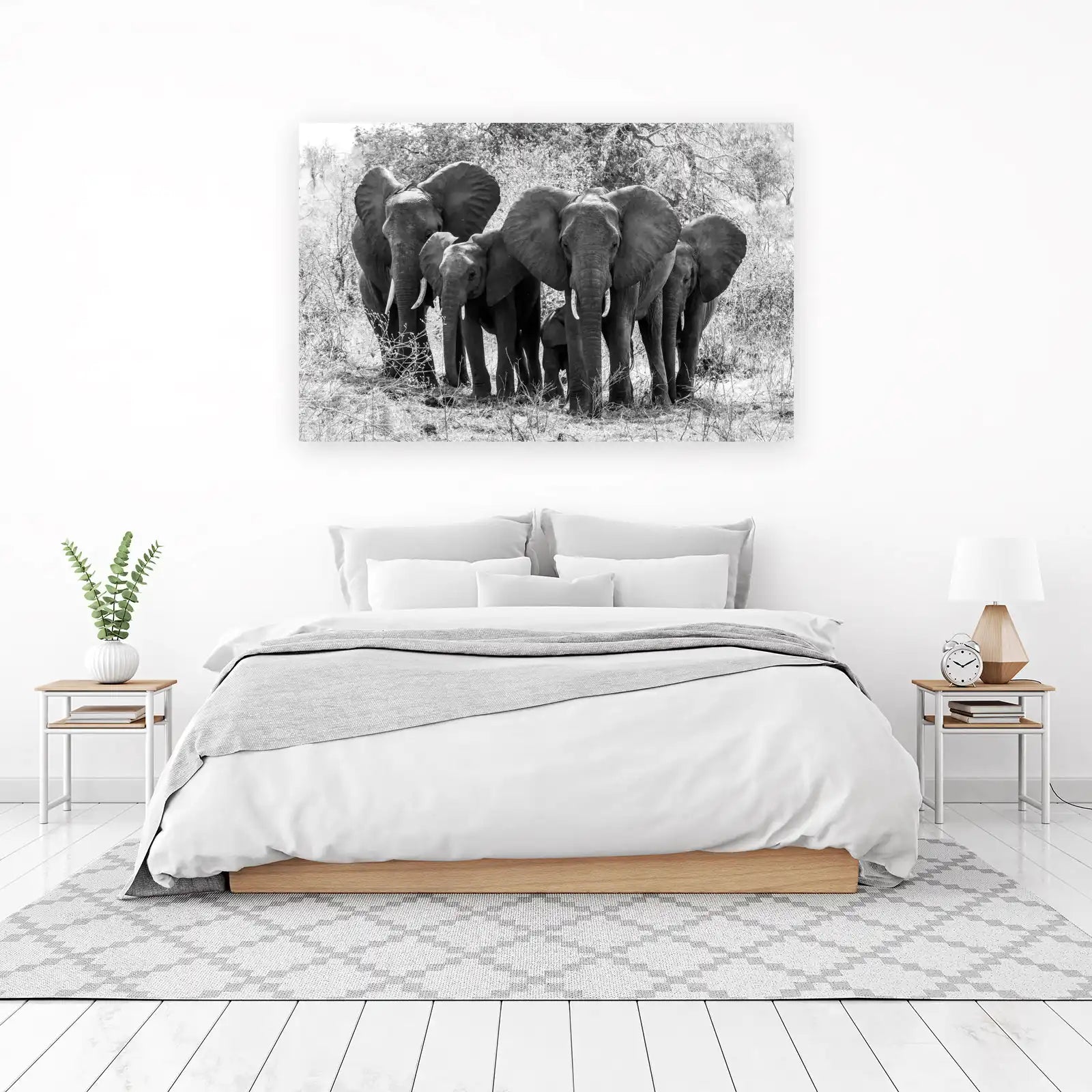Majestic Elephant Herd Black & White Wall Art