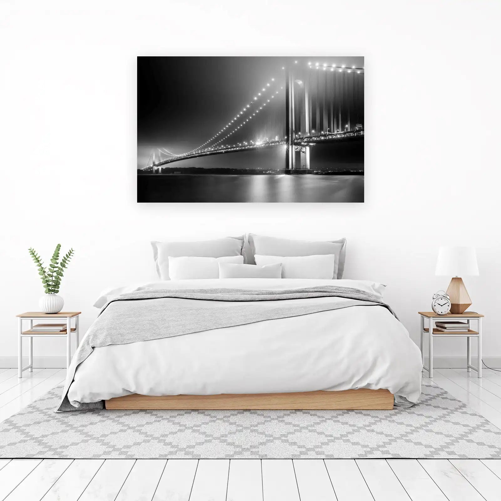 Majestic Bridge Night B&W Wall Art