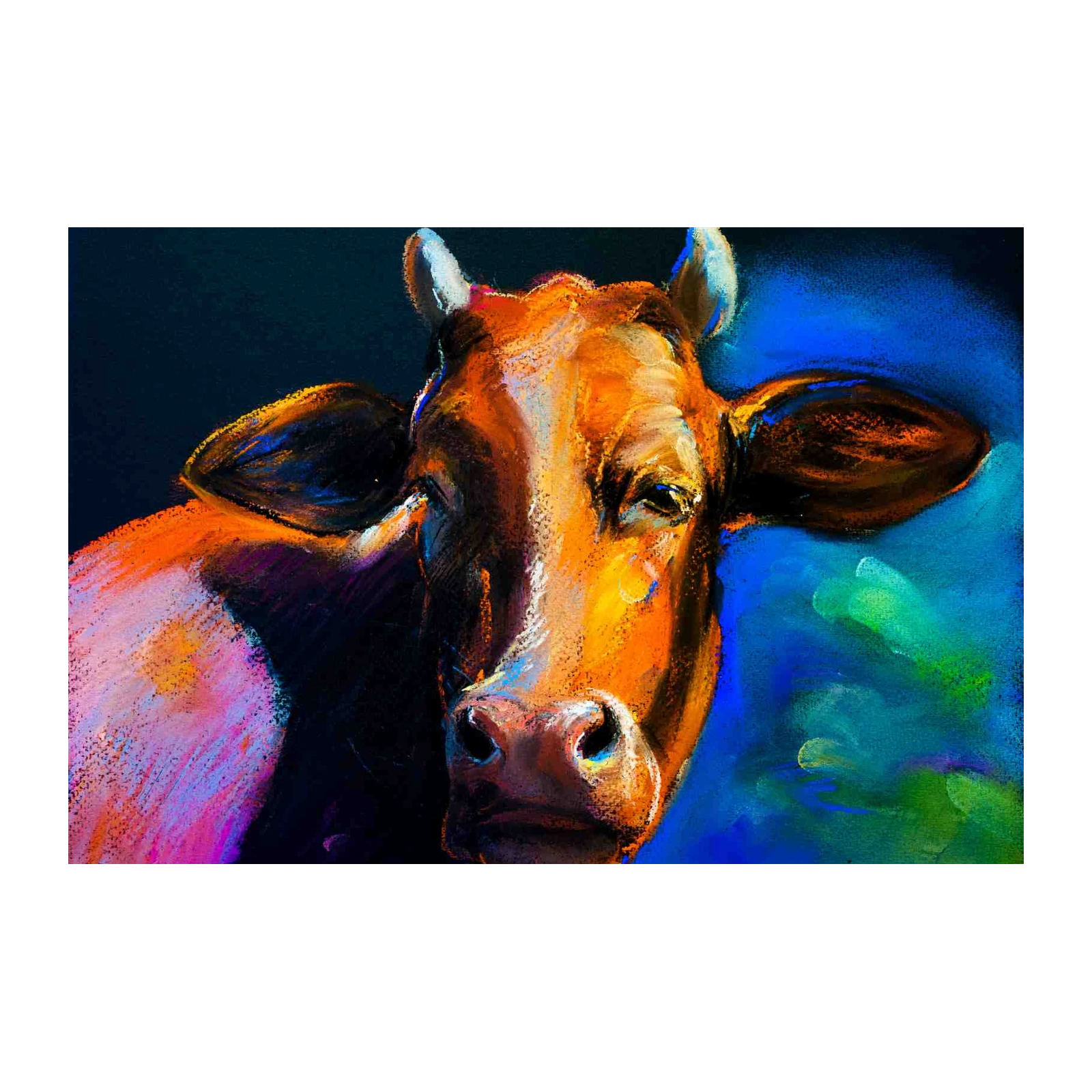Vibrant Cow Portrait Oil Pastel Wall Art