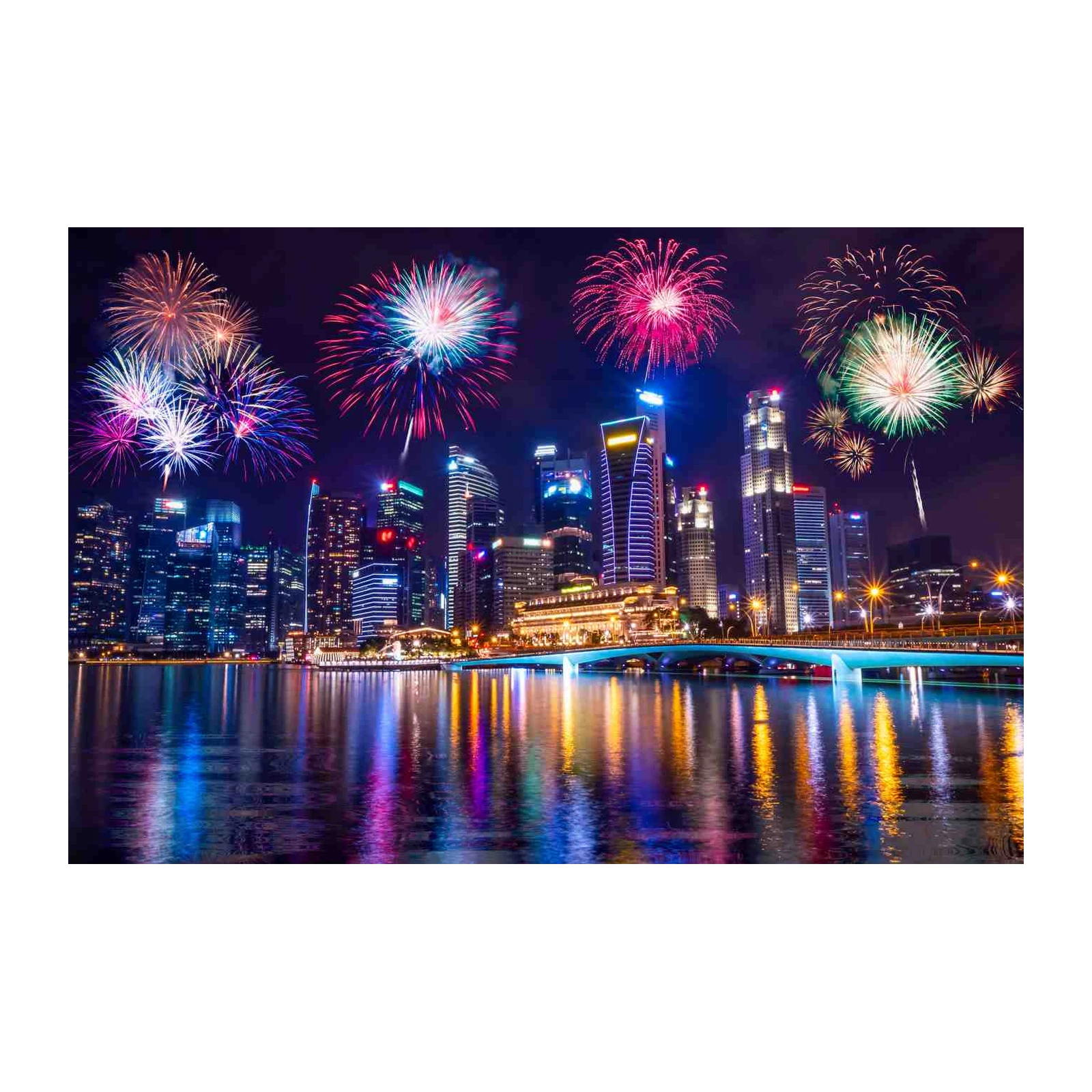 Vibrant City Fireworks Wall Art