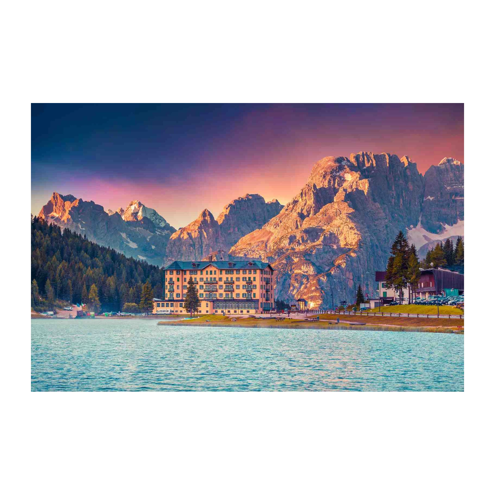 Alpine Lake Hotel Mountain Sunset Wall Art