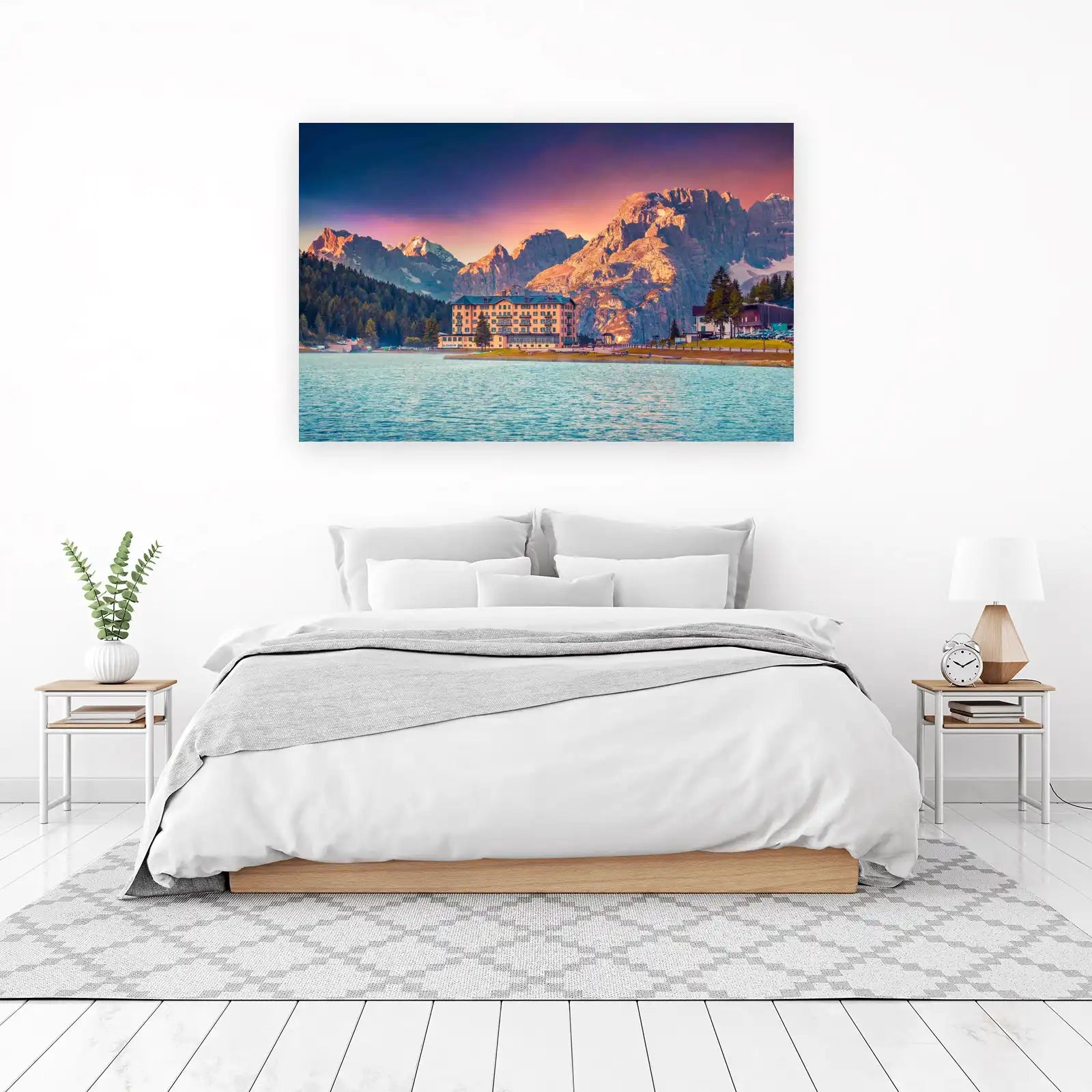 Alpine Lake Hotel Mountain Sunset Wall Art