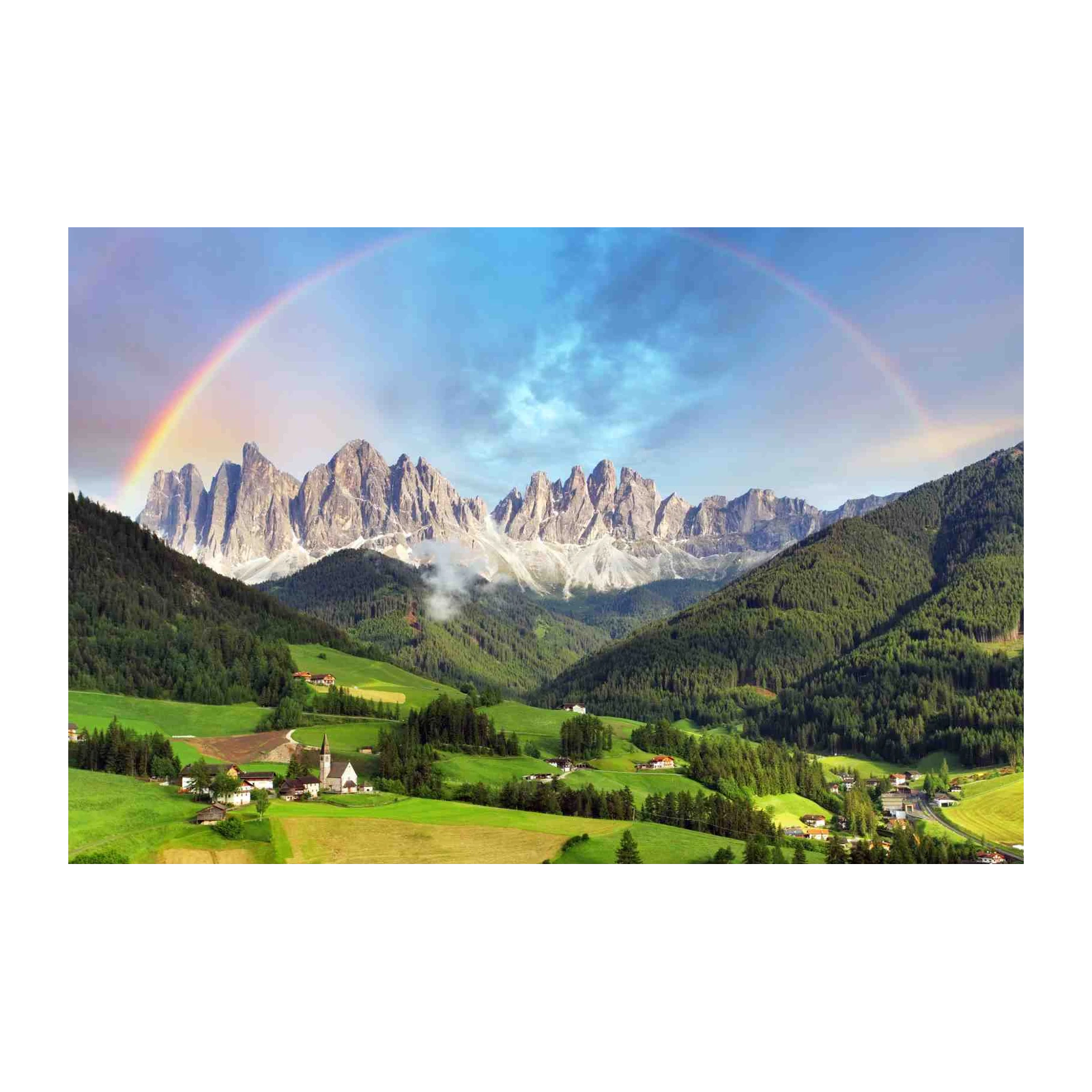 Serene Alpine Village Rainbow Wall Art