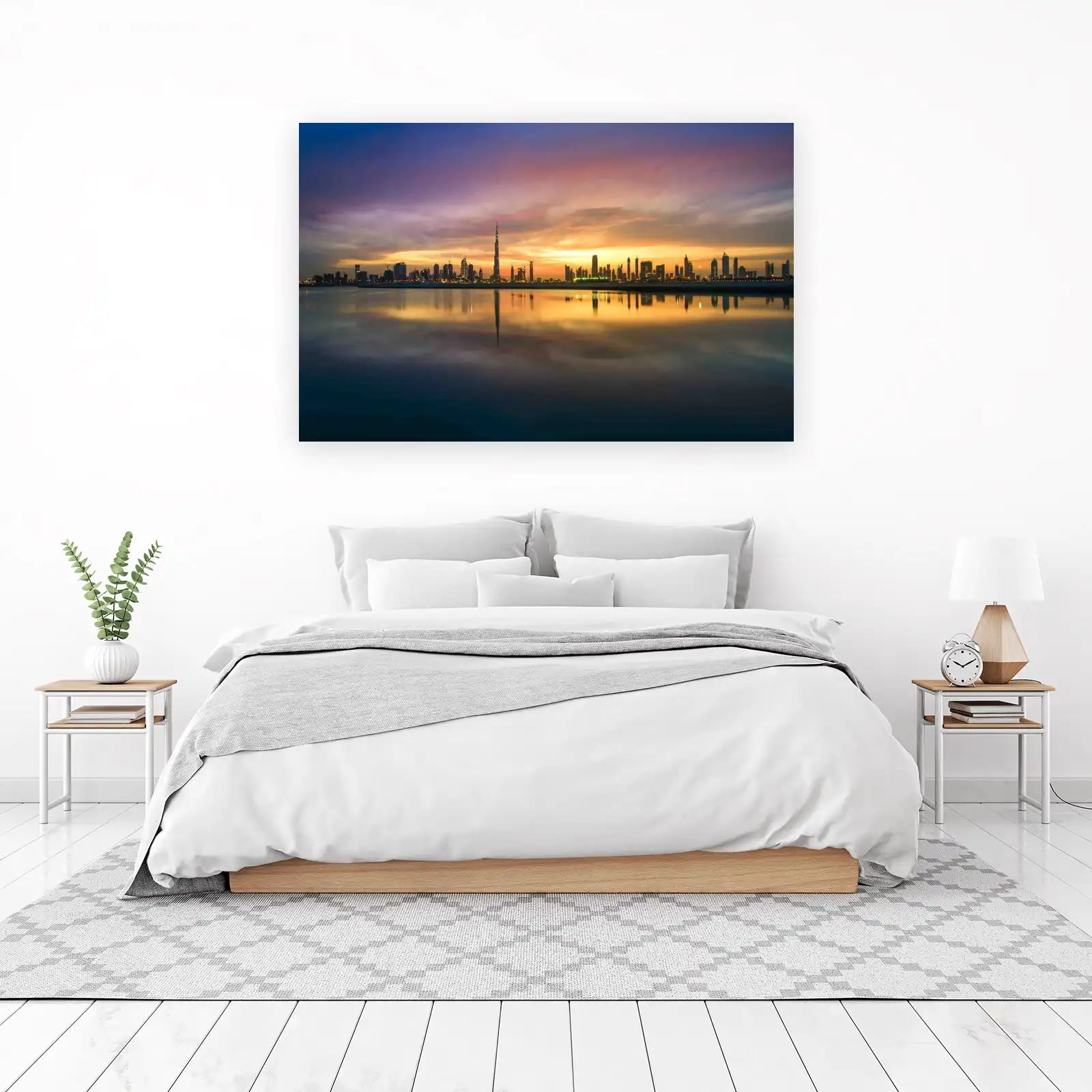 Dubai Skyline Sunset Reflection Wall Art