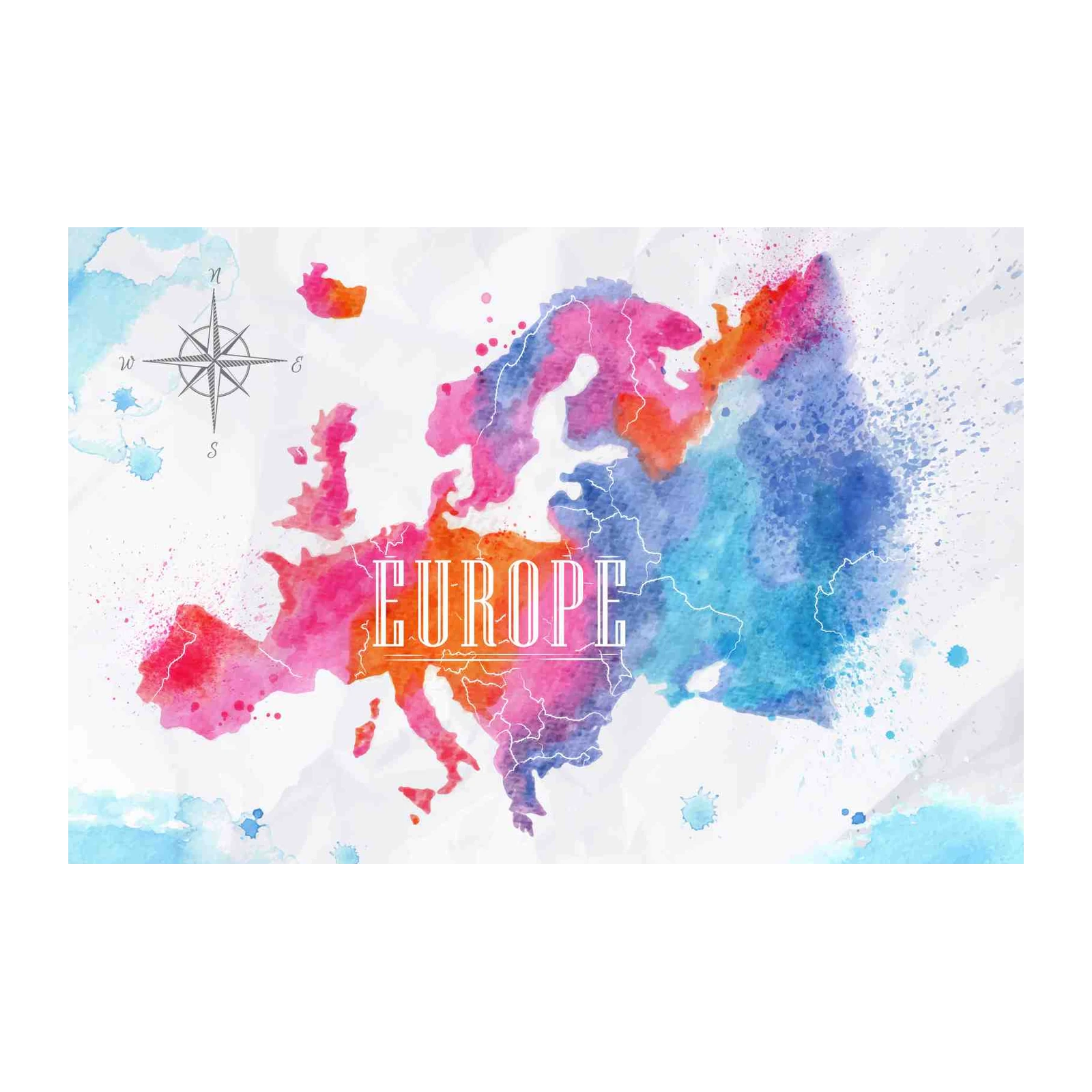 Vibrant Watercolor Europe Map Wall Art