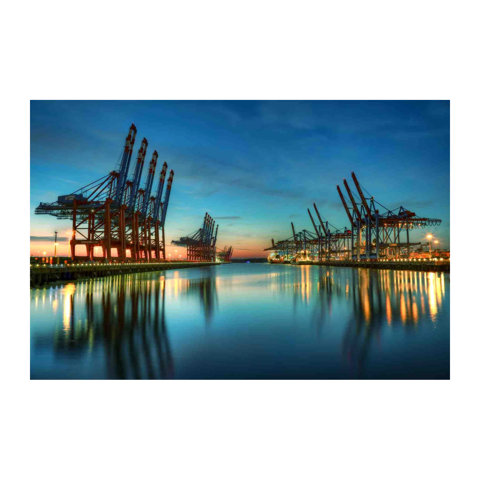 Industrial Harbor Cranes at Dusk Wall Art