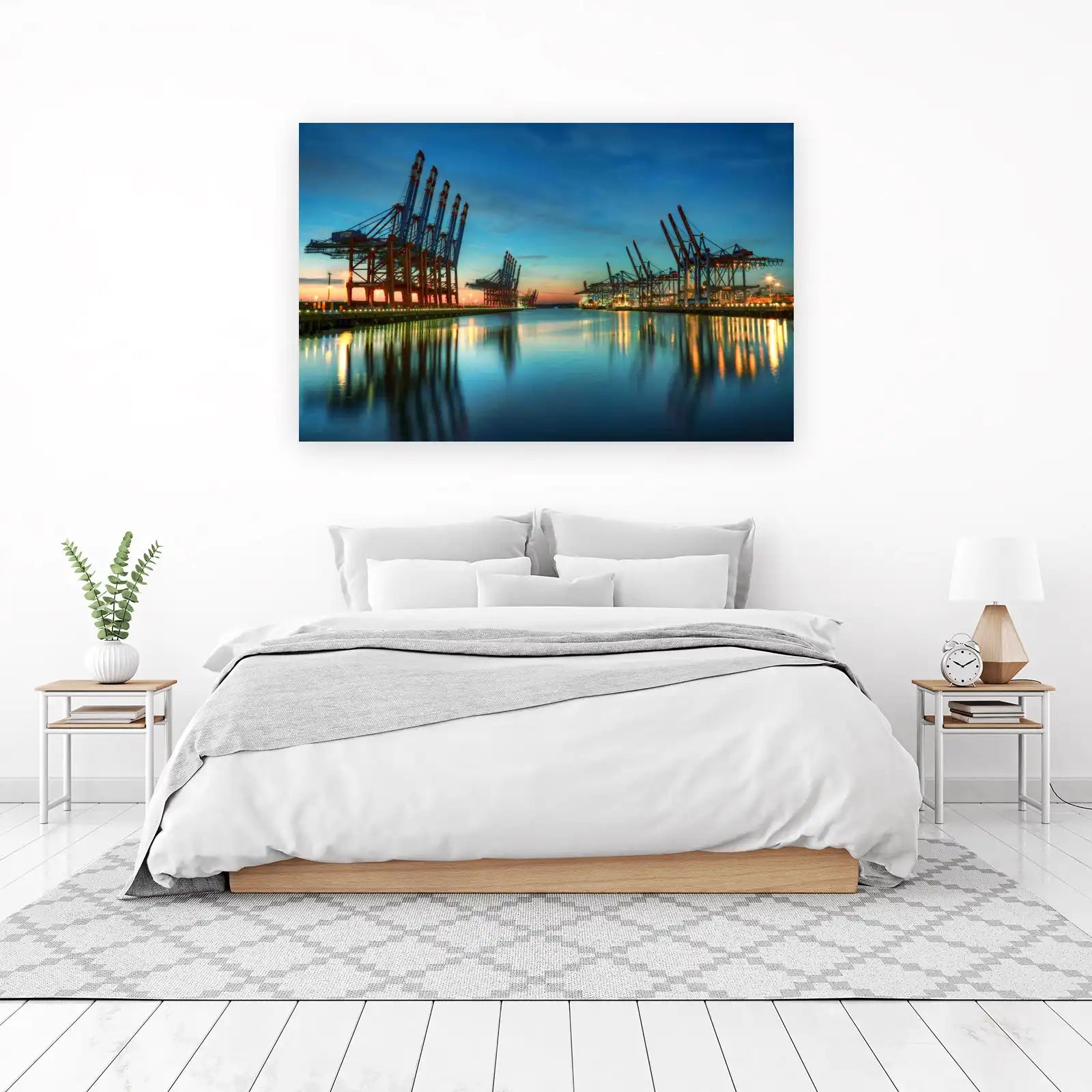 Industrial Harbor Cranes at Dusk Wall Art