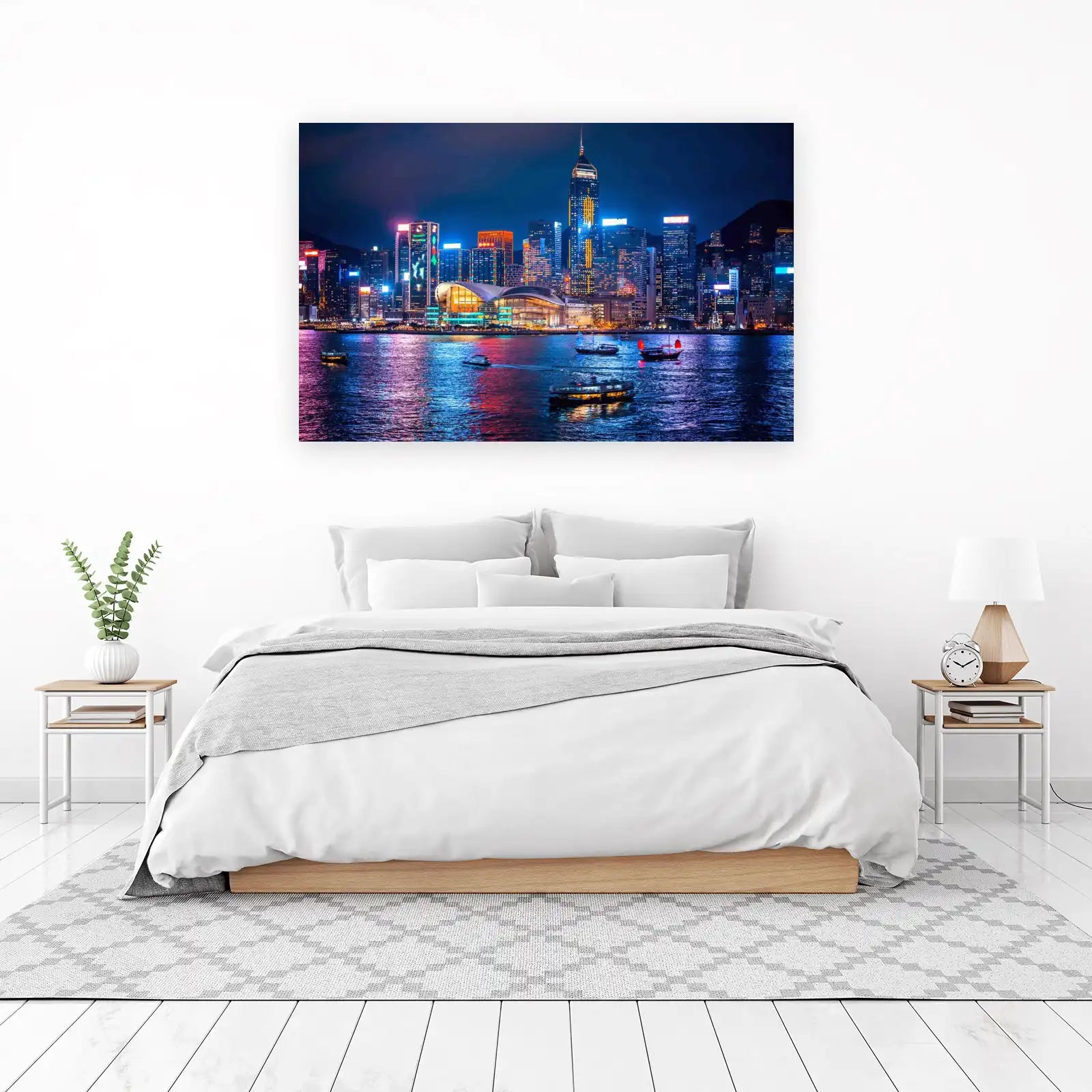 Vibrant Hong Kong Skyline at Night Wall Art