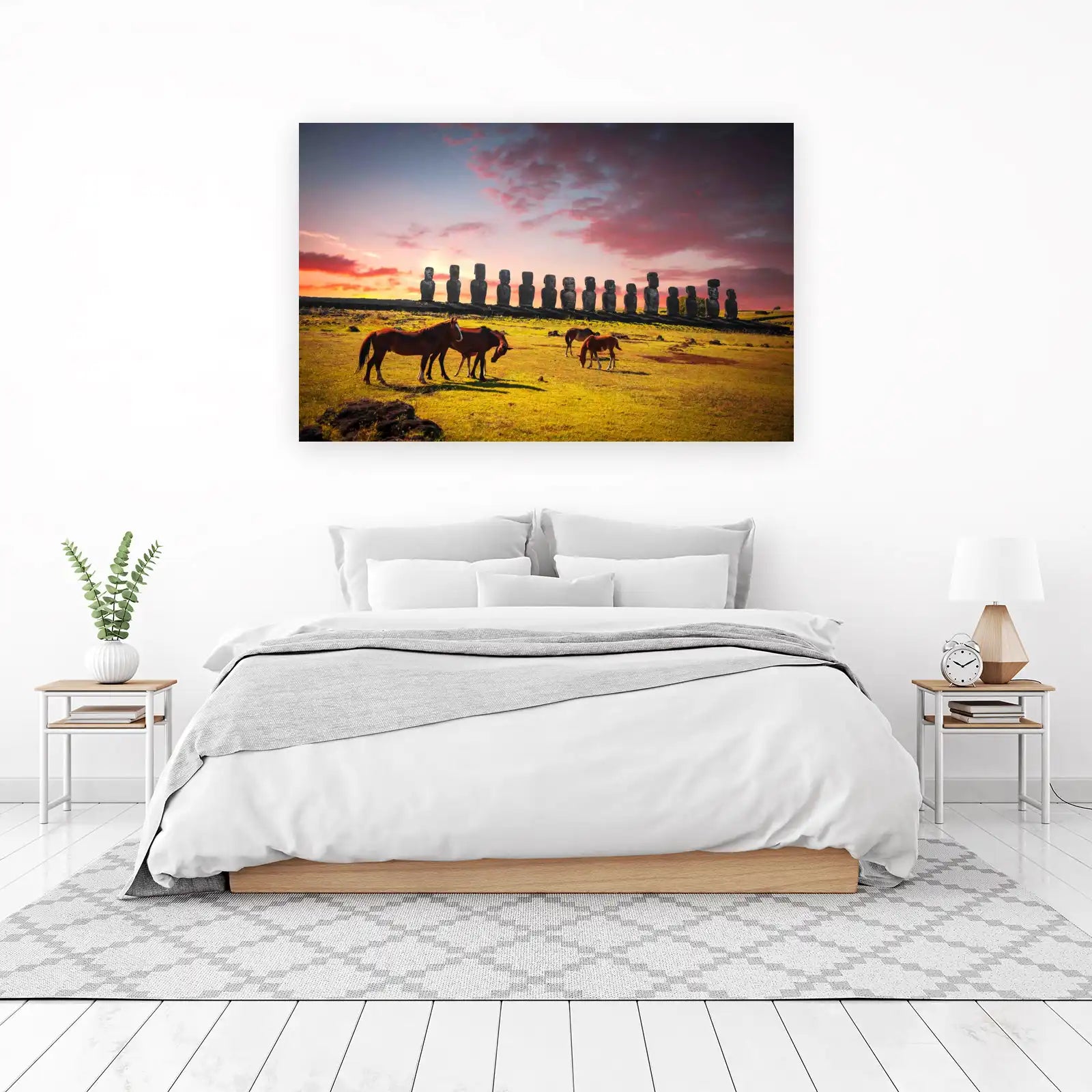 Easter Island Moai Horses Sunset Wall Art