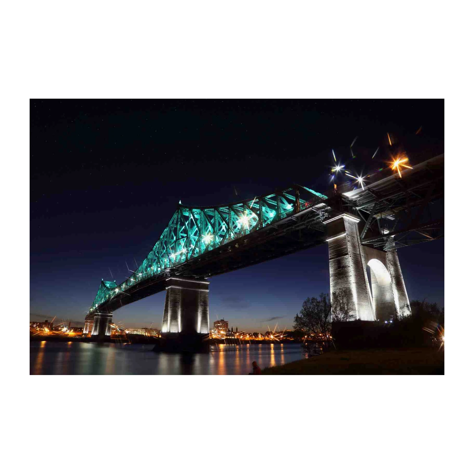 Illuminated Bridge Night Cityscape Wall Art