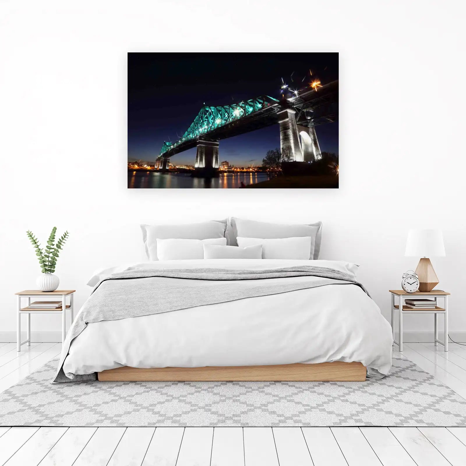 Illuminated Bridge Night Cityscape Wall Art