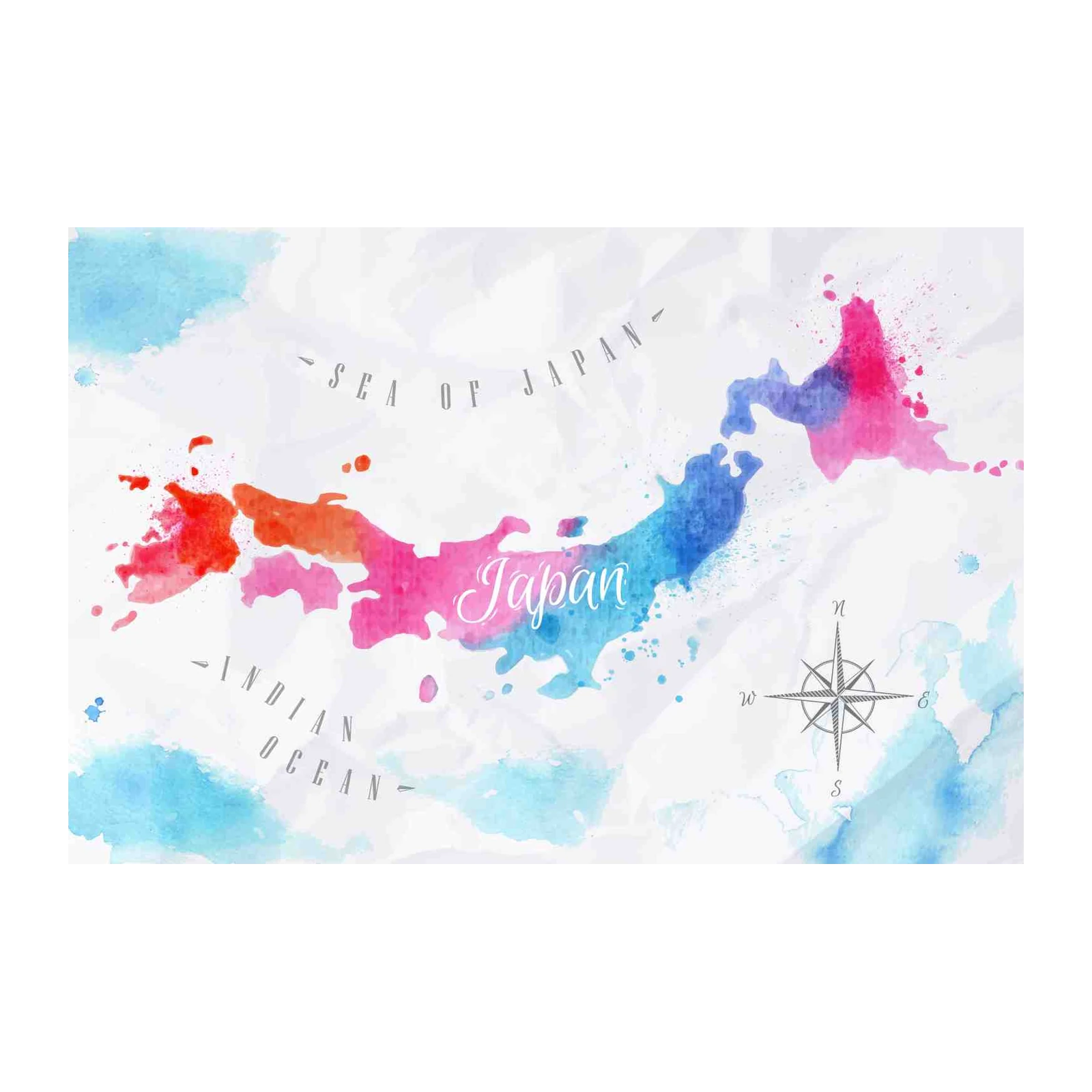 Vibrant Watercolor Japan Map Wall Art