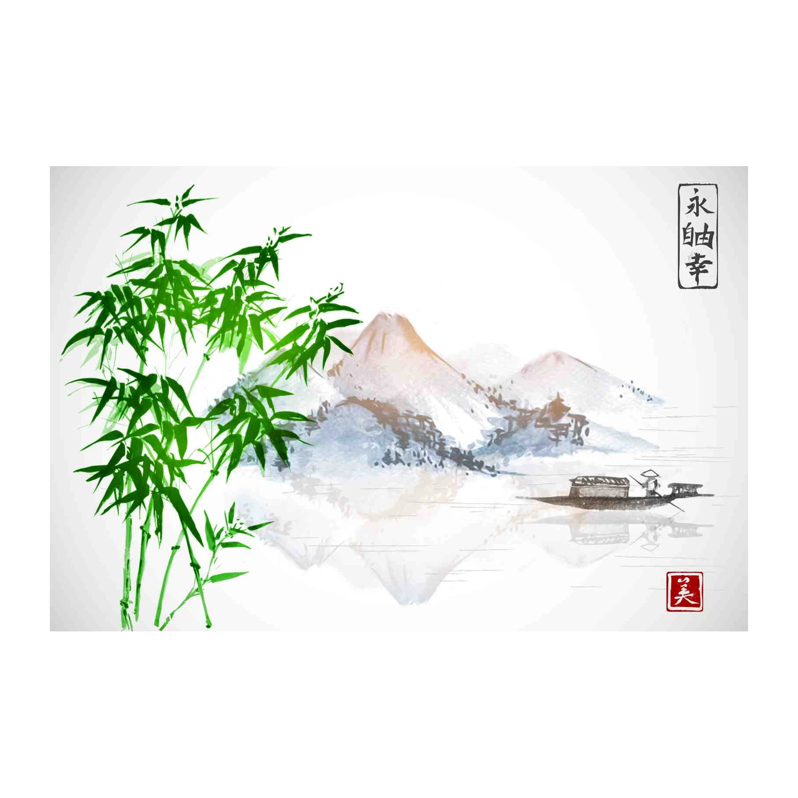 Serene Bamboo Mountain Landscape Wall Art