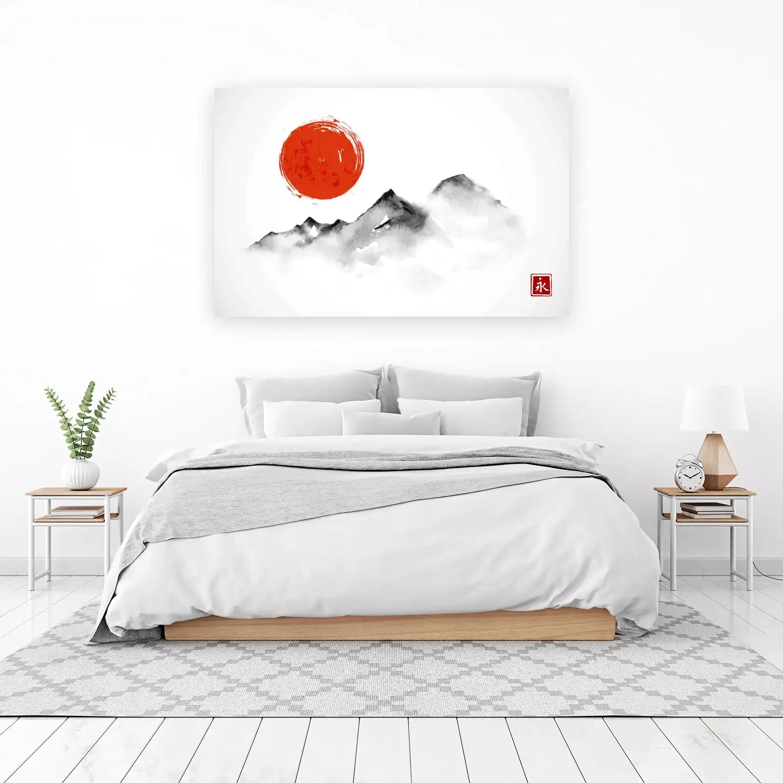 Zen Mountain Sunrise Ink Wash Wall Art