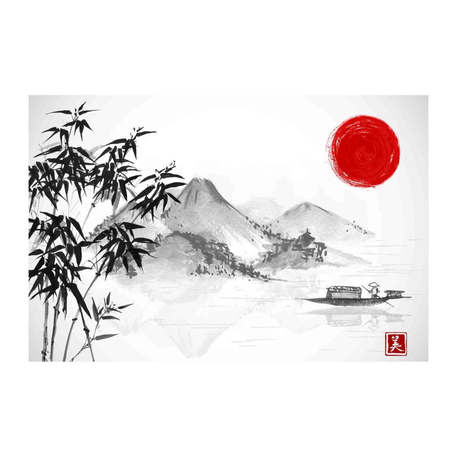 Zen Bamboo & Sunrise Landscape Wall Art