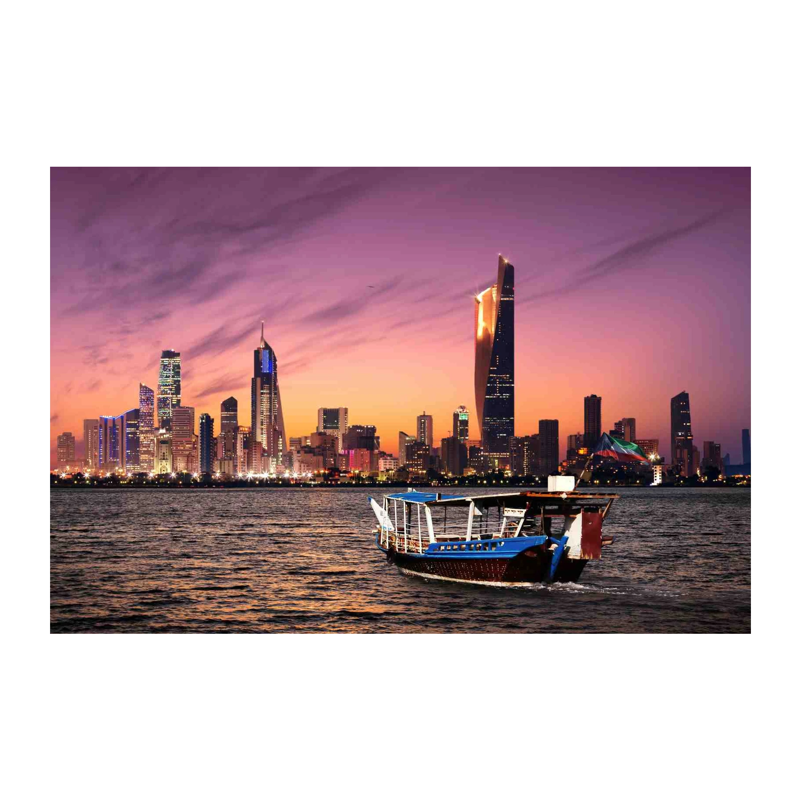 Kuwait City Skyline Dhow Sunset Wall Art