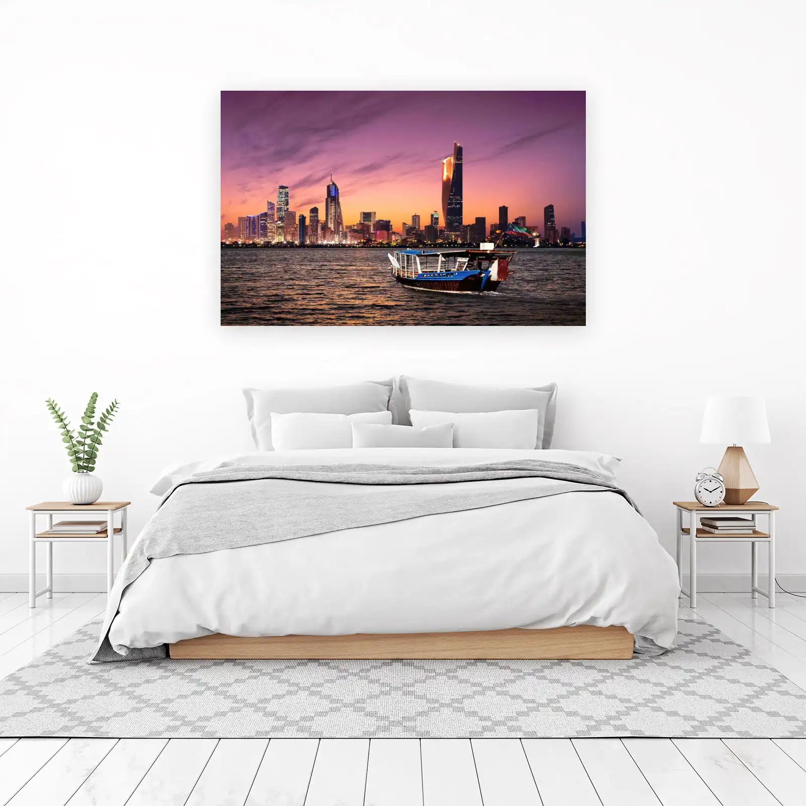 Kuwait City Skyline Dhow Sunset Wall Art