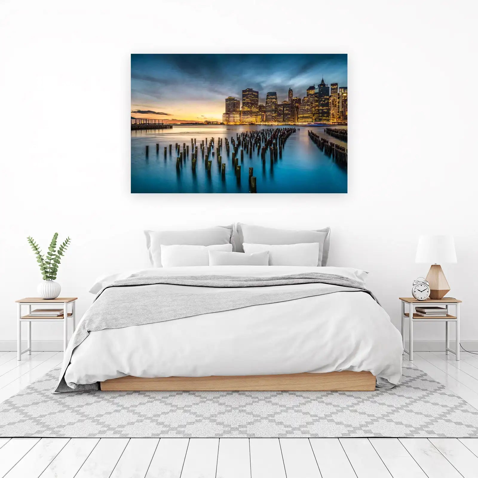 New York City Skyline Dusk Pier Wall Art